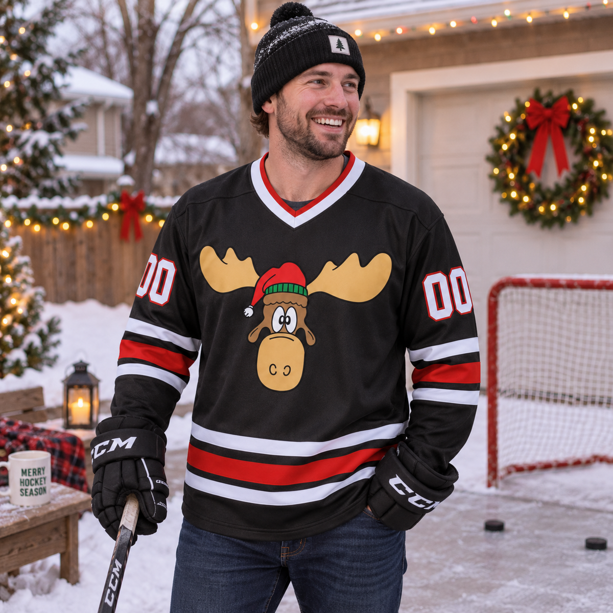 Custom Christmas Hockey Jersey – Personalized Moose Name & Number Jersey