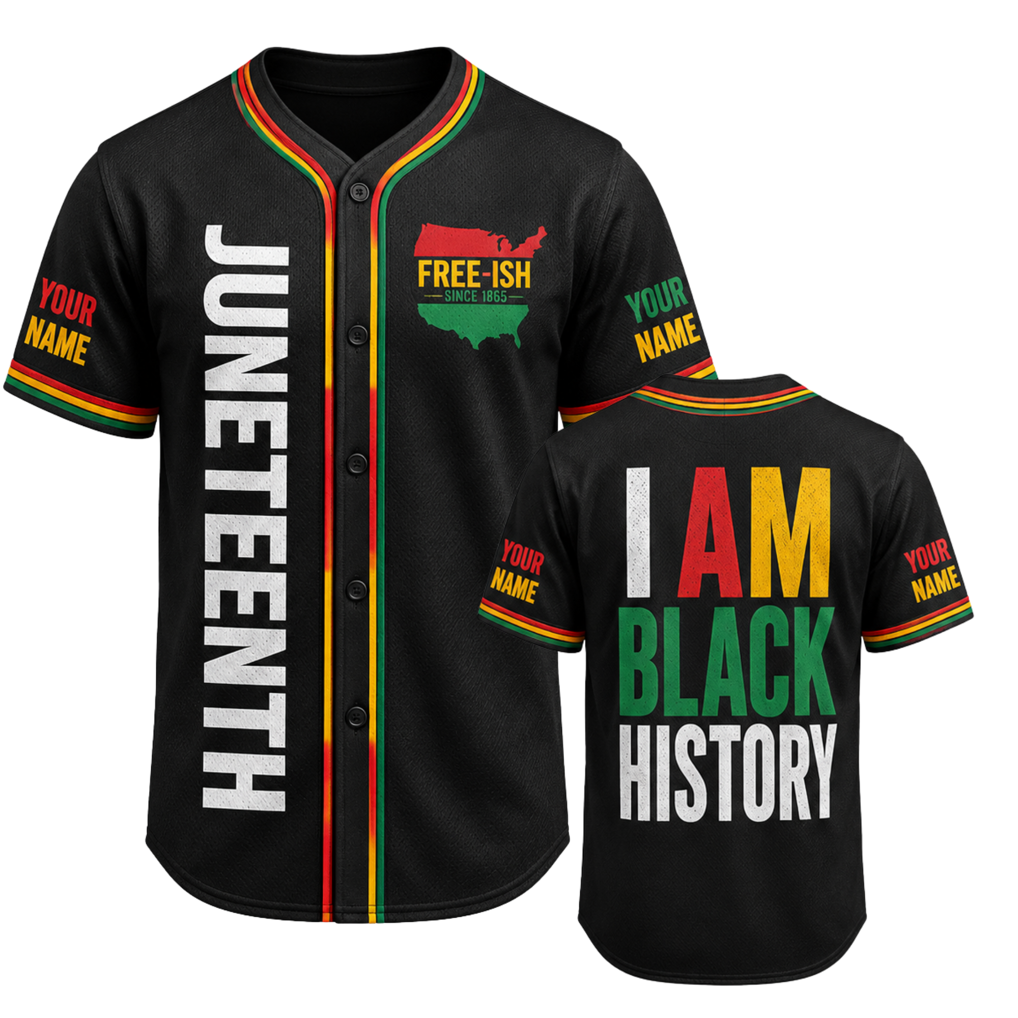 Custom Juneteenth Baseball Jersey Black Flag Design - Add Your Name and Number