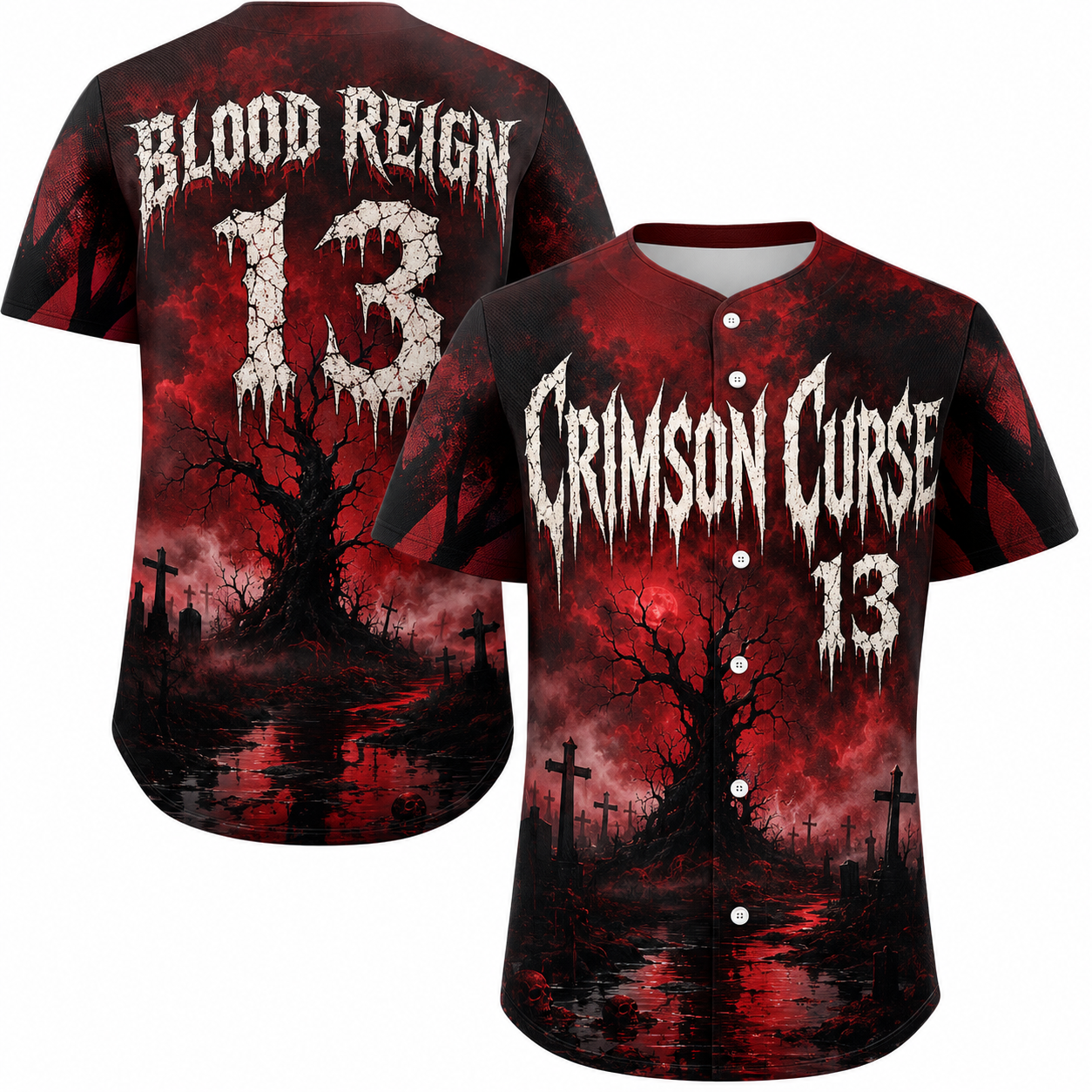 Custom Halloween Baseball Jersey - Red Crimson Curse Name Number