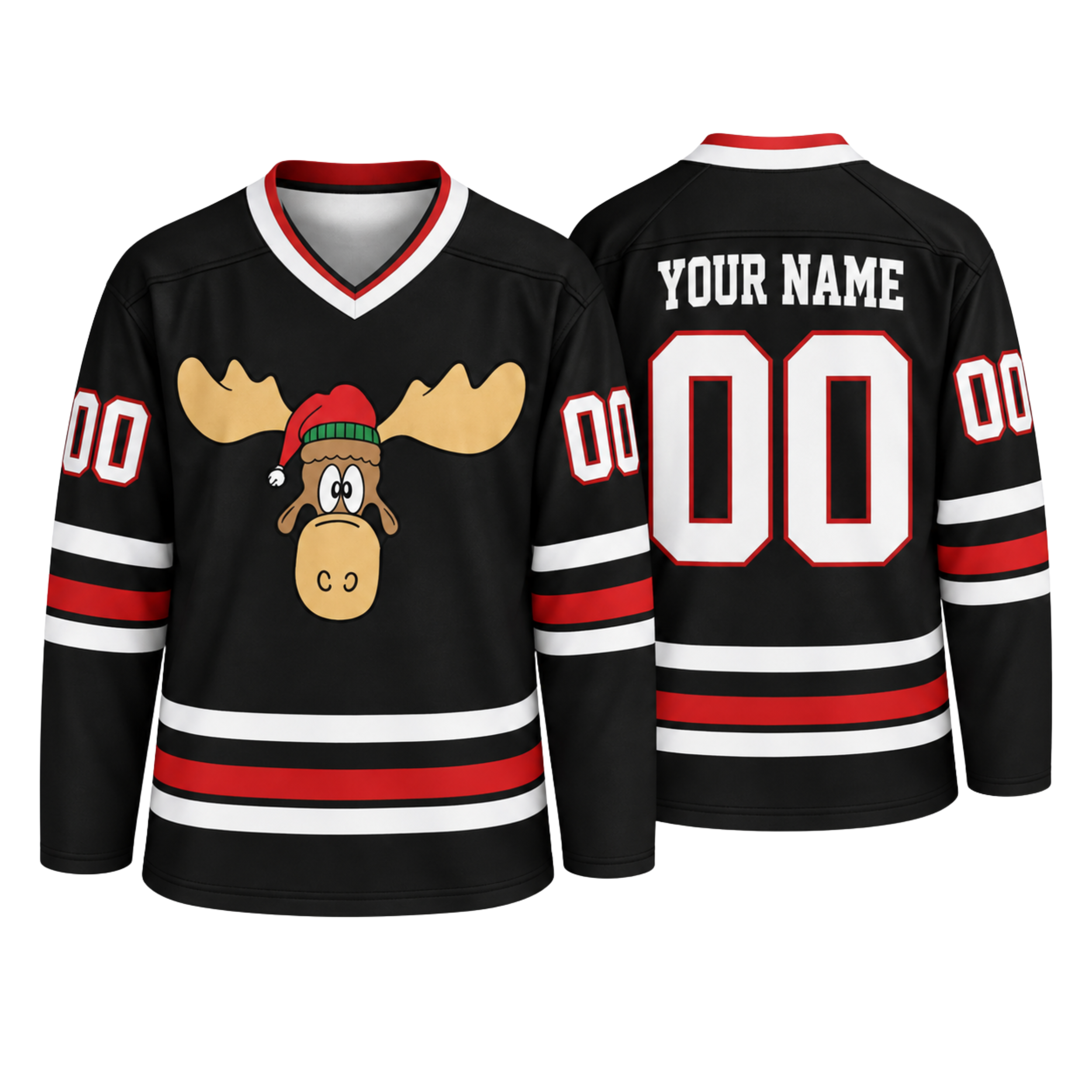 Custom Christmas Hockey Jersey – Black Moose Personalized Name & Number Jersey