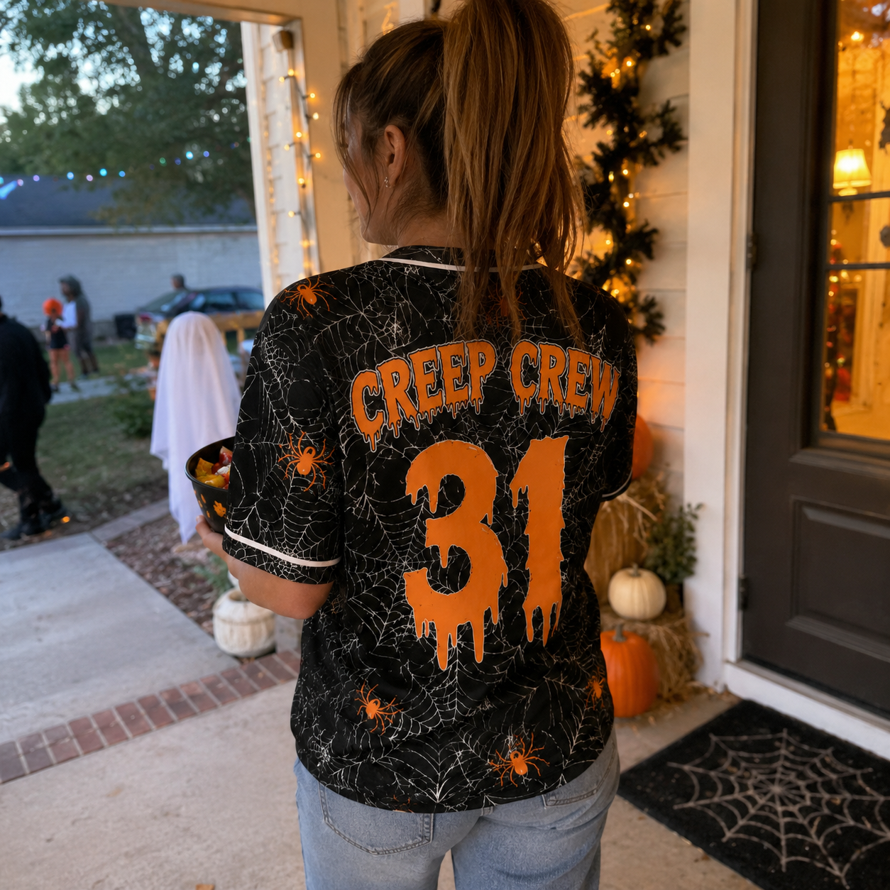 Custom Halloween Baseball Jersey - Orange Spooky Squad Name Number