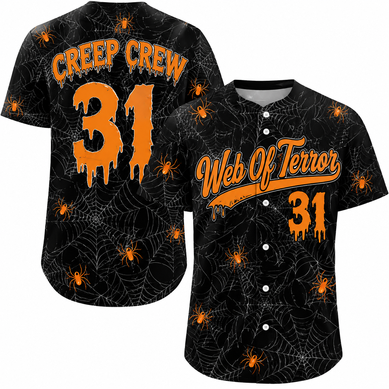 Custom Halloween Baseball Jersey - Black Web of Terror Name Number