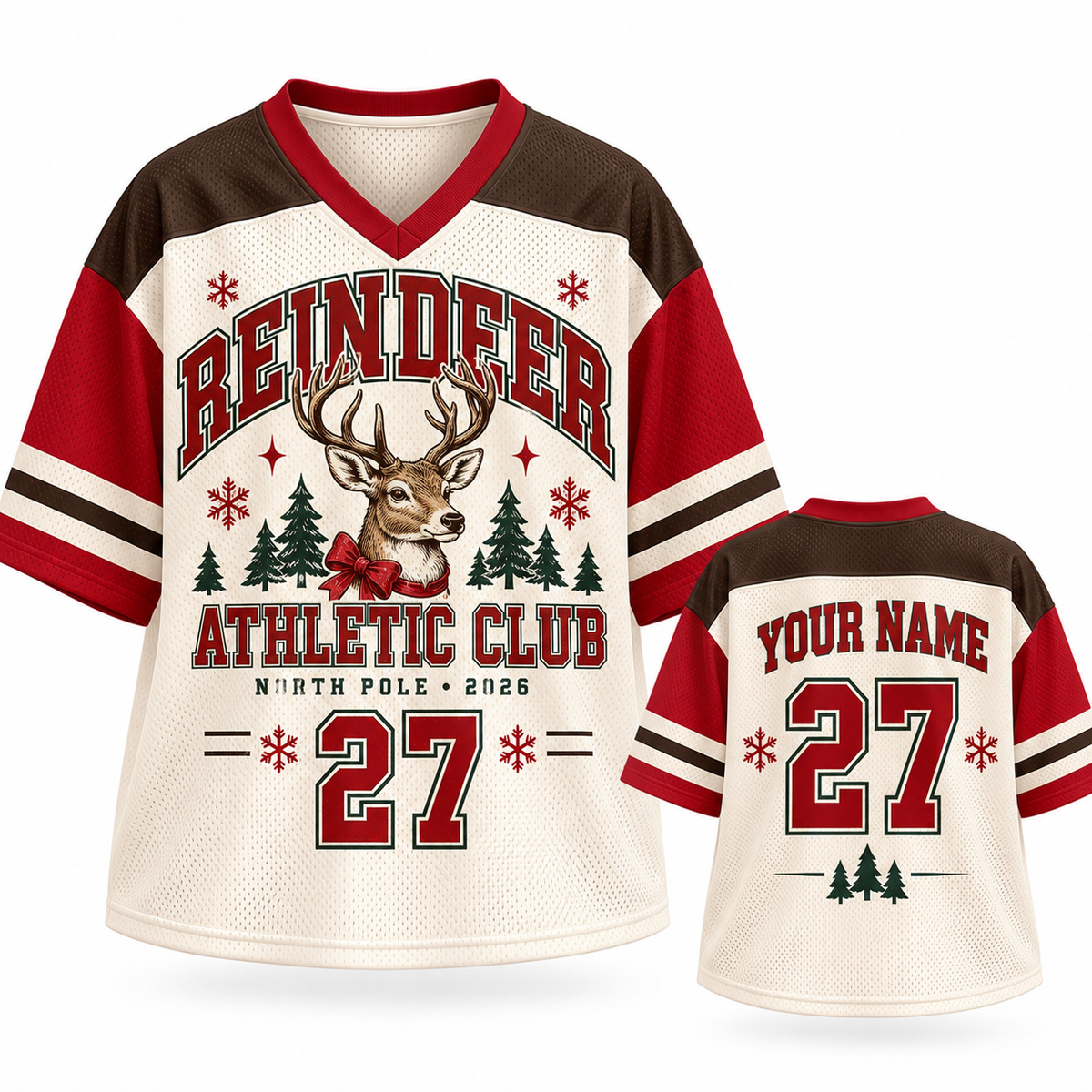 Custom Reindeer Christmas Football Jersey - Vintage Athletic Club Design Add Your Name and Number