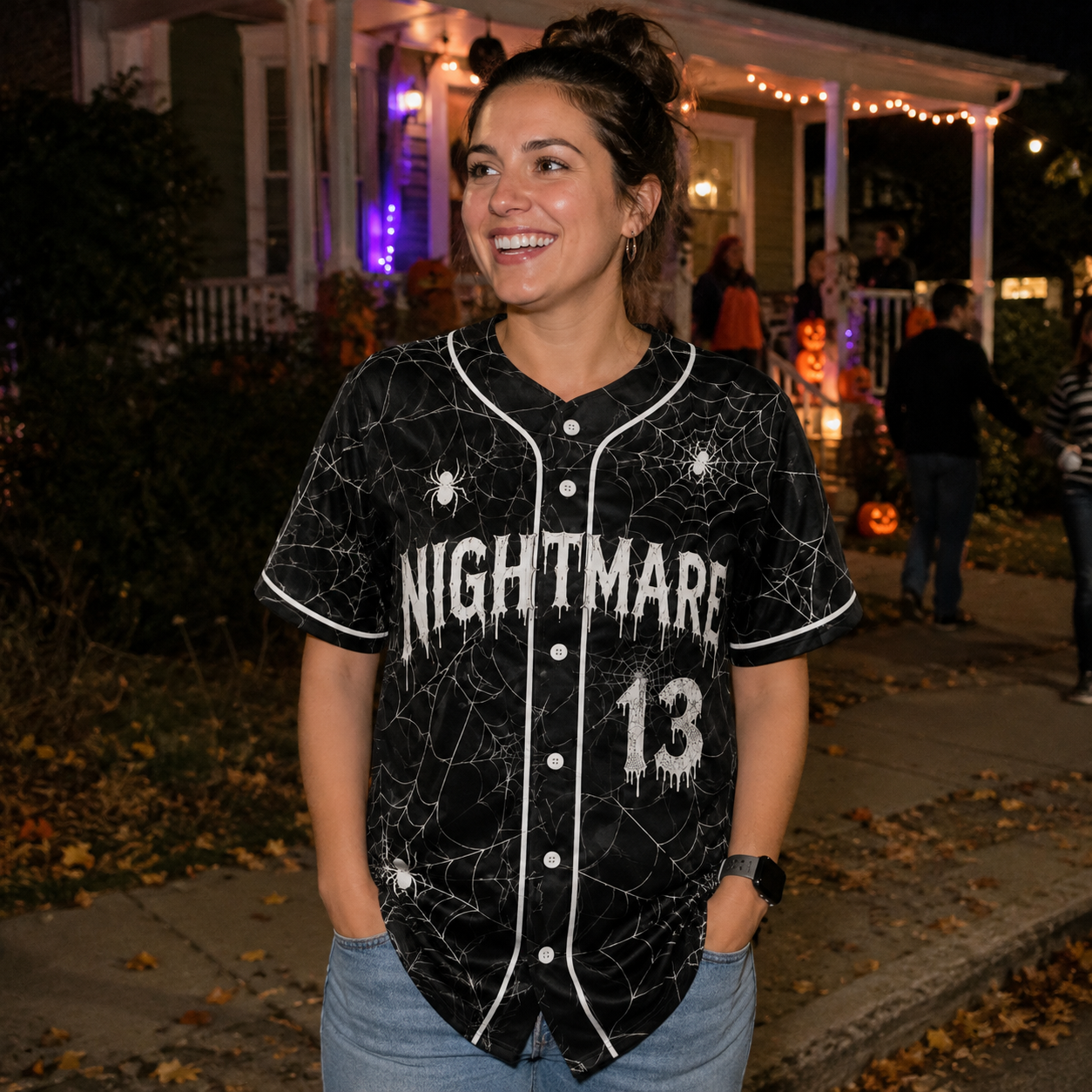Custom Halloween Baseball Jersey - Black Nightmare Spider Name Number