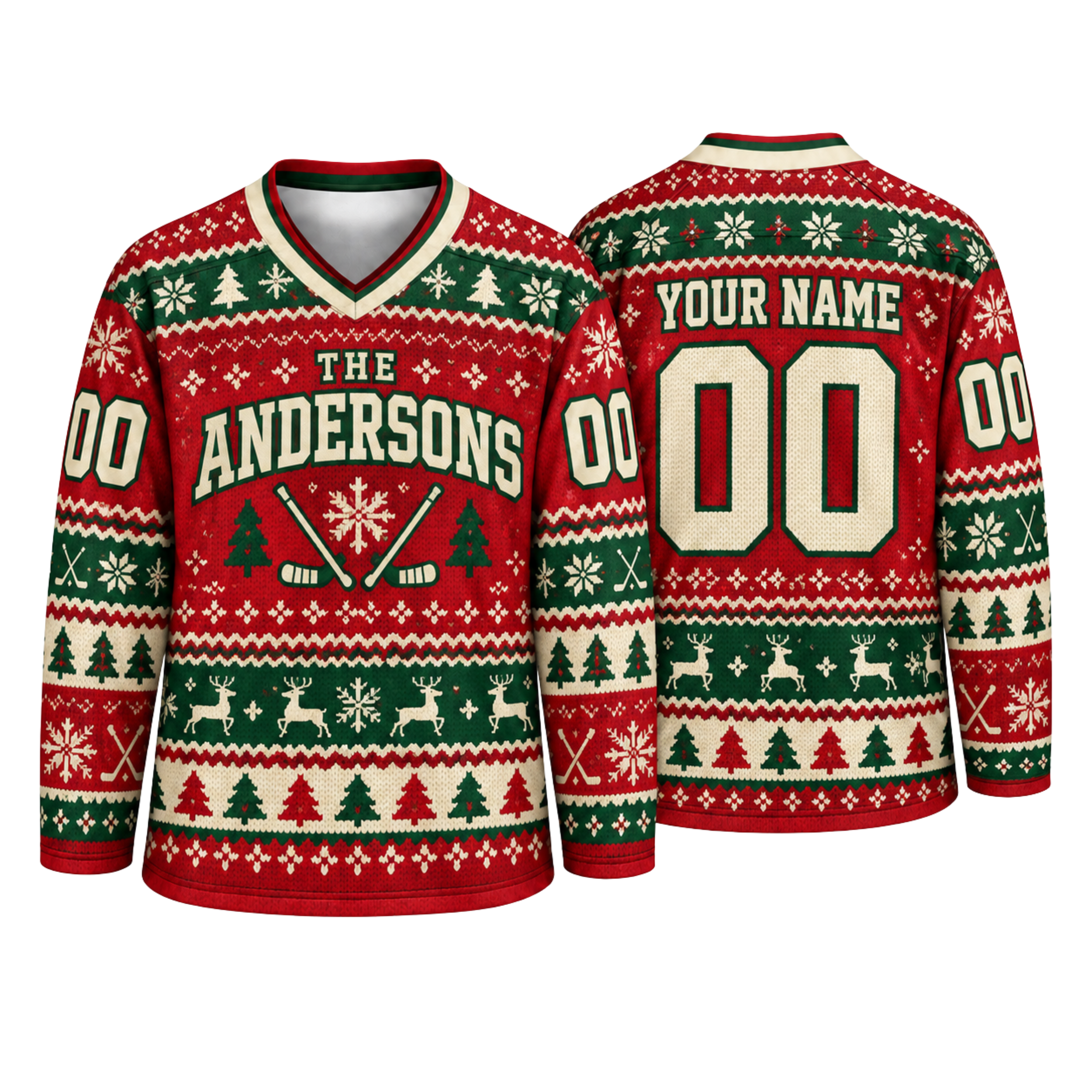 Custom Ugly Christmas Hockey Jersey – Personalized Family Name & Number