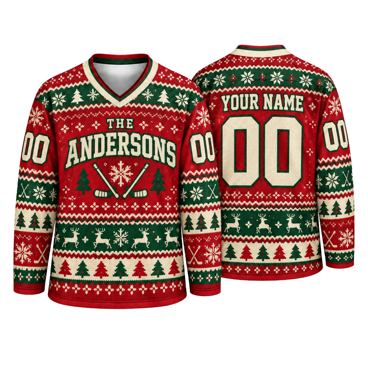 Custom Ugly Christmas Hockey Jersey – Personalized Family Name & Number