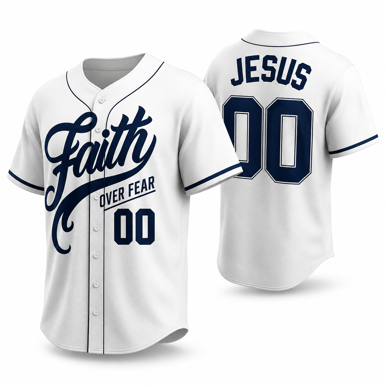 Custom Religious Baseball Jersey – Faith Over Fear Christian Design Add Your Name