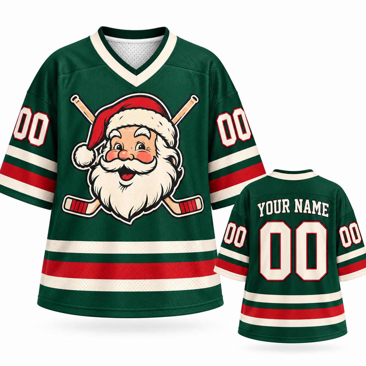 Custom Santa Hockey Christmas Football Jersey - Personalized Name & Number