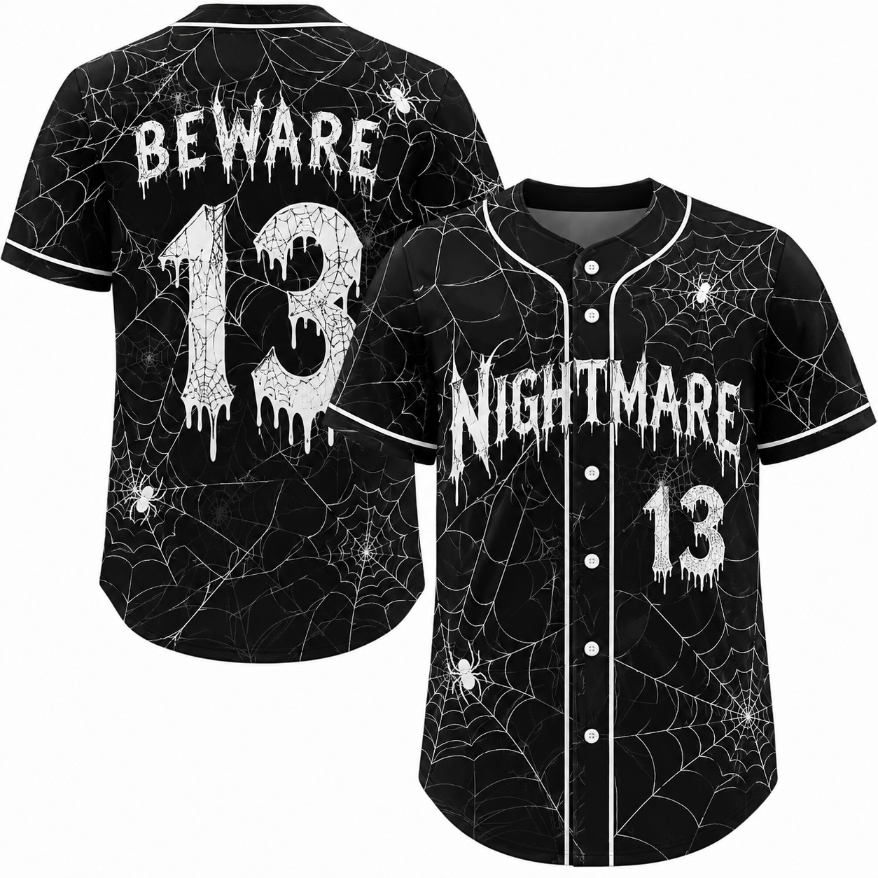 Custom Halloween Baseball Jersey - Black Nightmare Spider Name Number