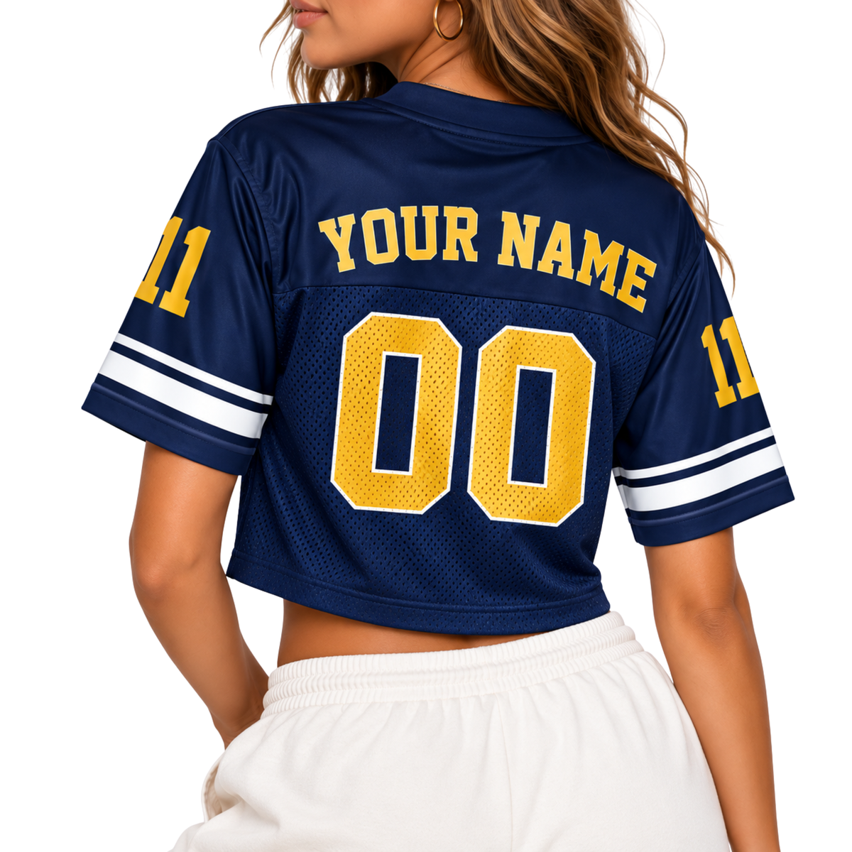 Custom Christian Crop Football Jersey, Navy Gold, Personalized Name and Number