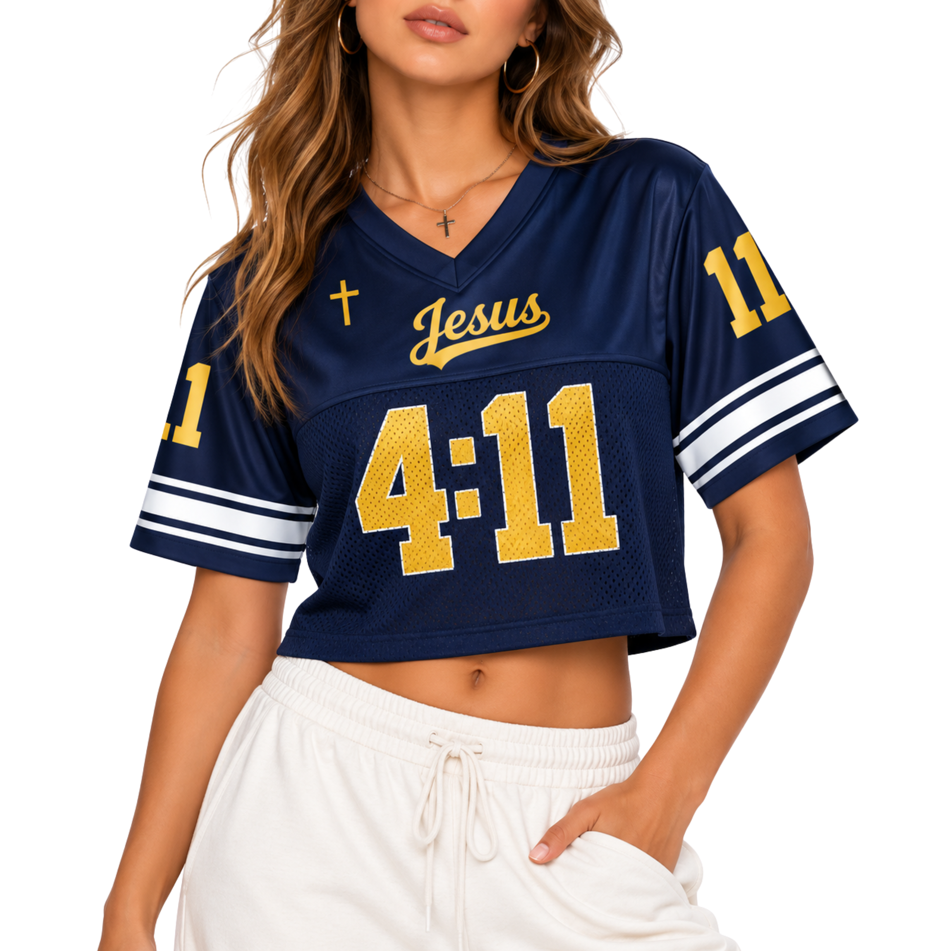 Custom Christian Crop Football Jersey, Navy Gold, Personalized Name and Number