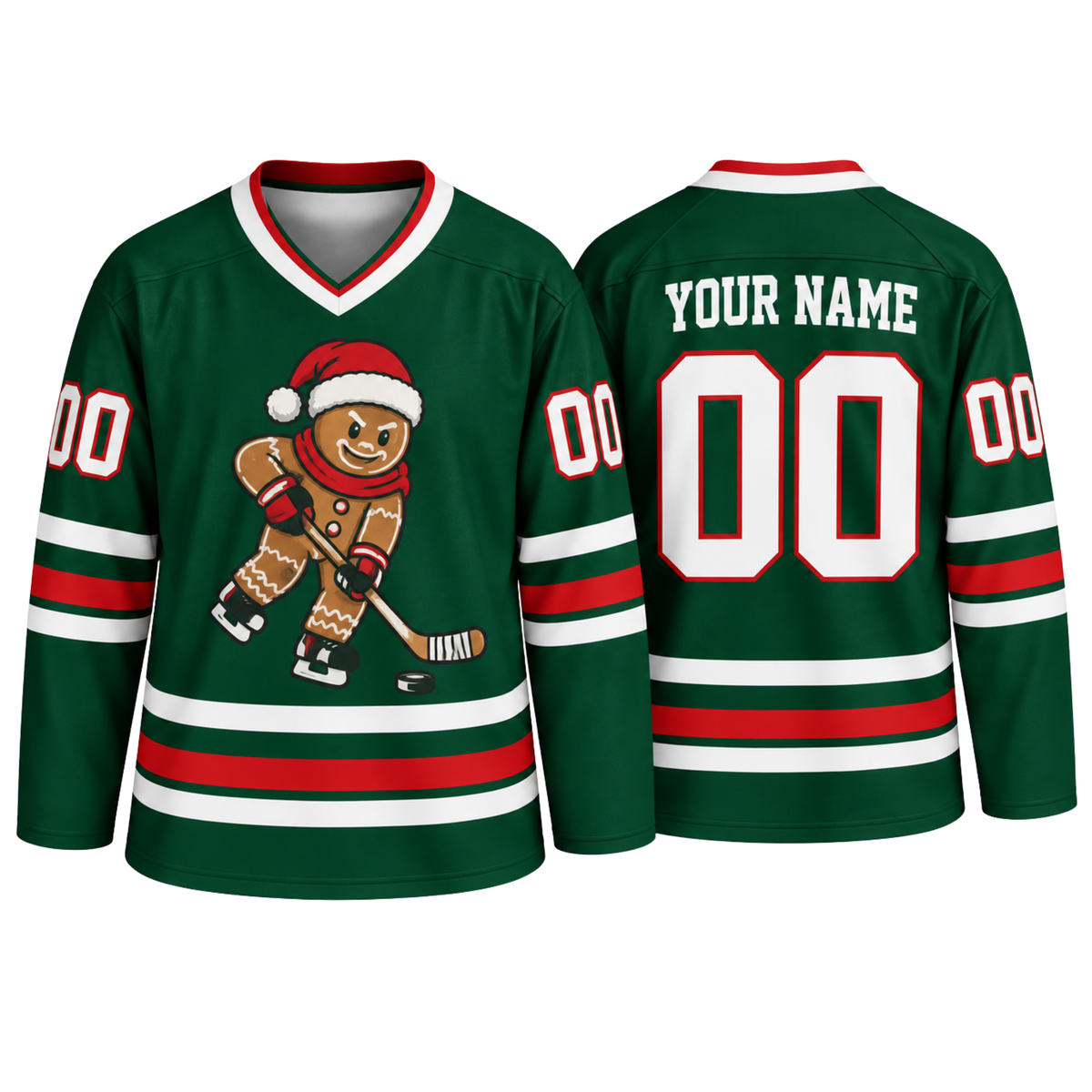 Custom Christmas Hockey Jersey – Gingerbread Personalized Name & Number Jersey