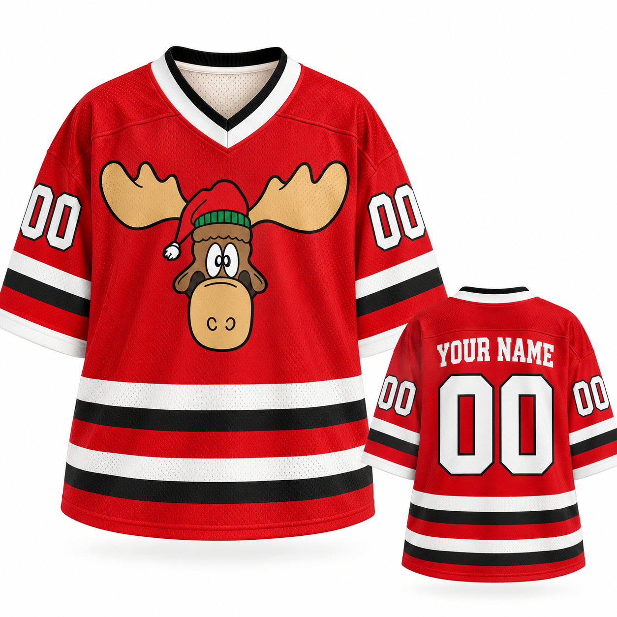 Custom Christmas Funny Moose Football Jersey - Personalized Reindeer Holiday Shirt Add Your Name and Number