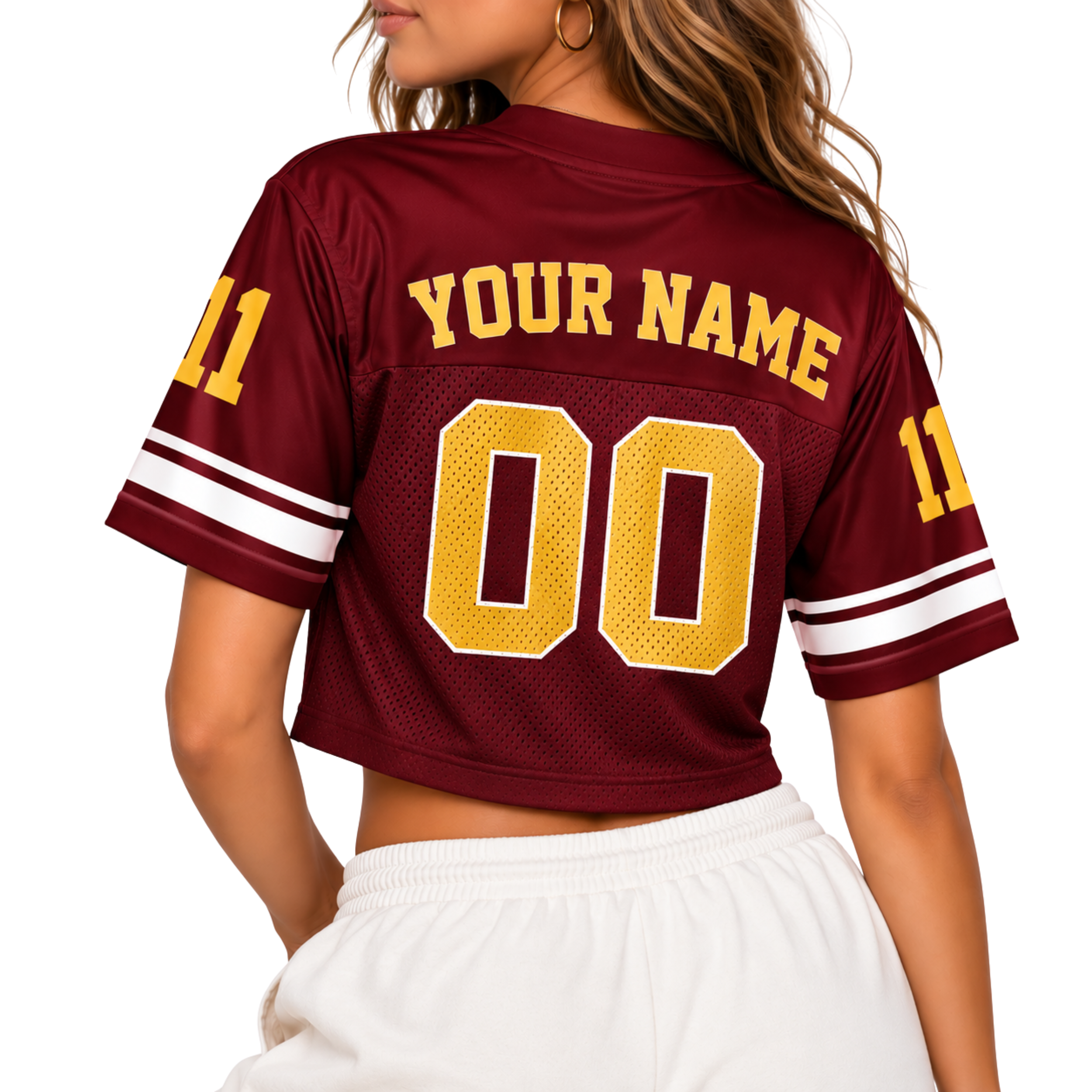 Custom Christian Crop Football Jersey, Maroon Gold, Personalized Name and Number