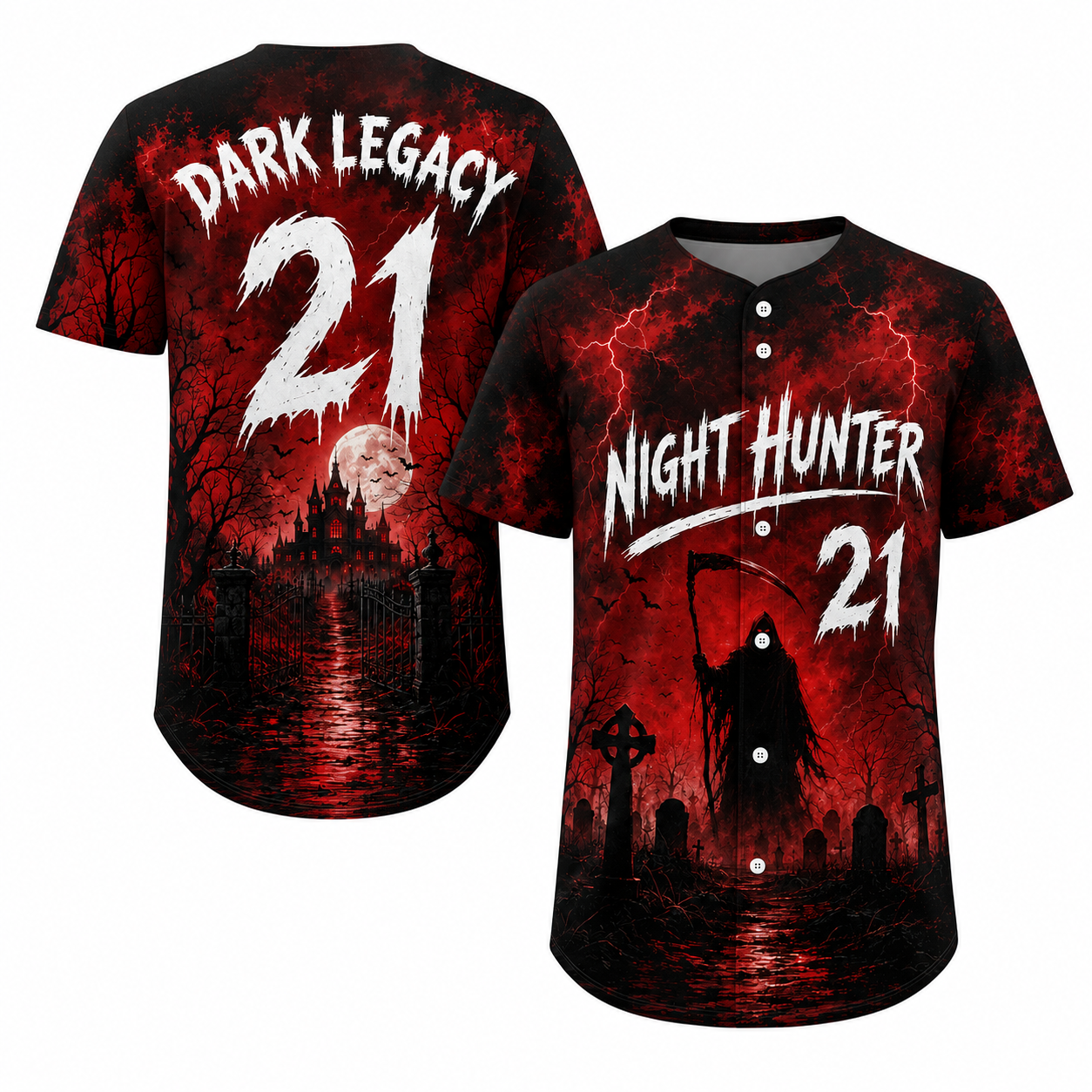 Custom Halloween Baseball Jersey - Red Night Hunter Name Number