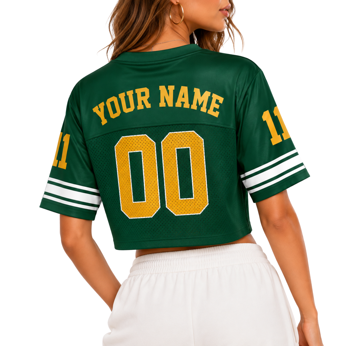 Custom Christian Crop Football Jersey, Forest Green Gold, Personalized Name and Number