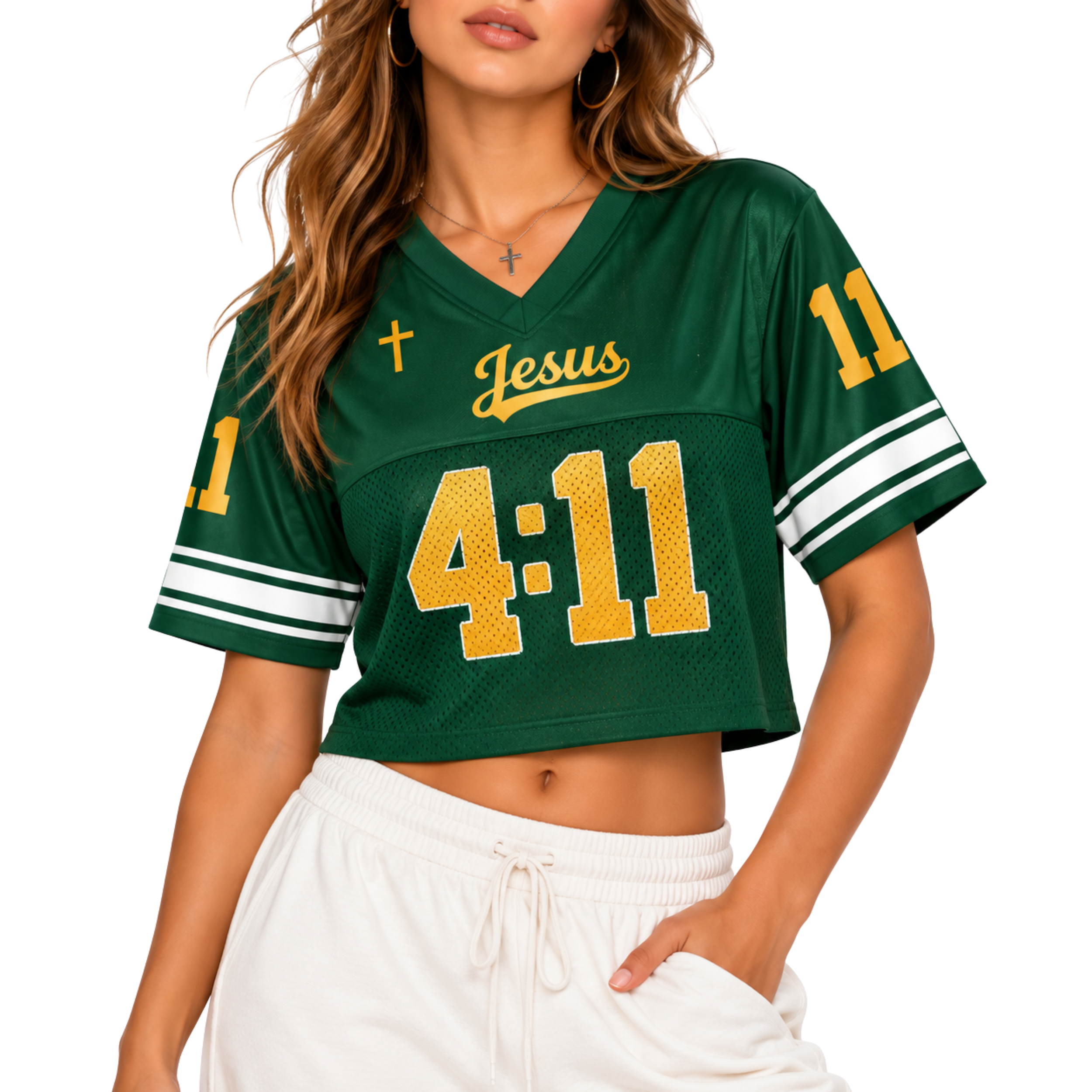 Custom Christian Crop Football Jersey, Forest Green Gold, Personalized Name and Number