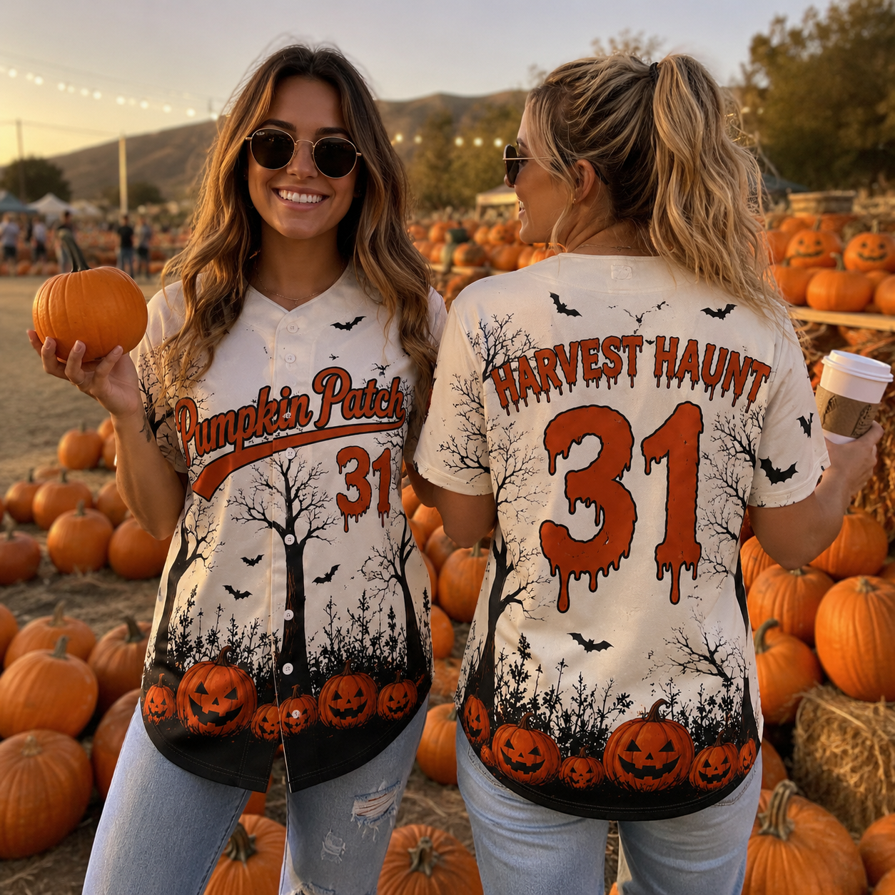 Custom Halloween Baseball Jersey - Cream Pumpkin Patch Name Number