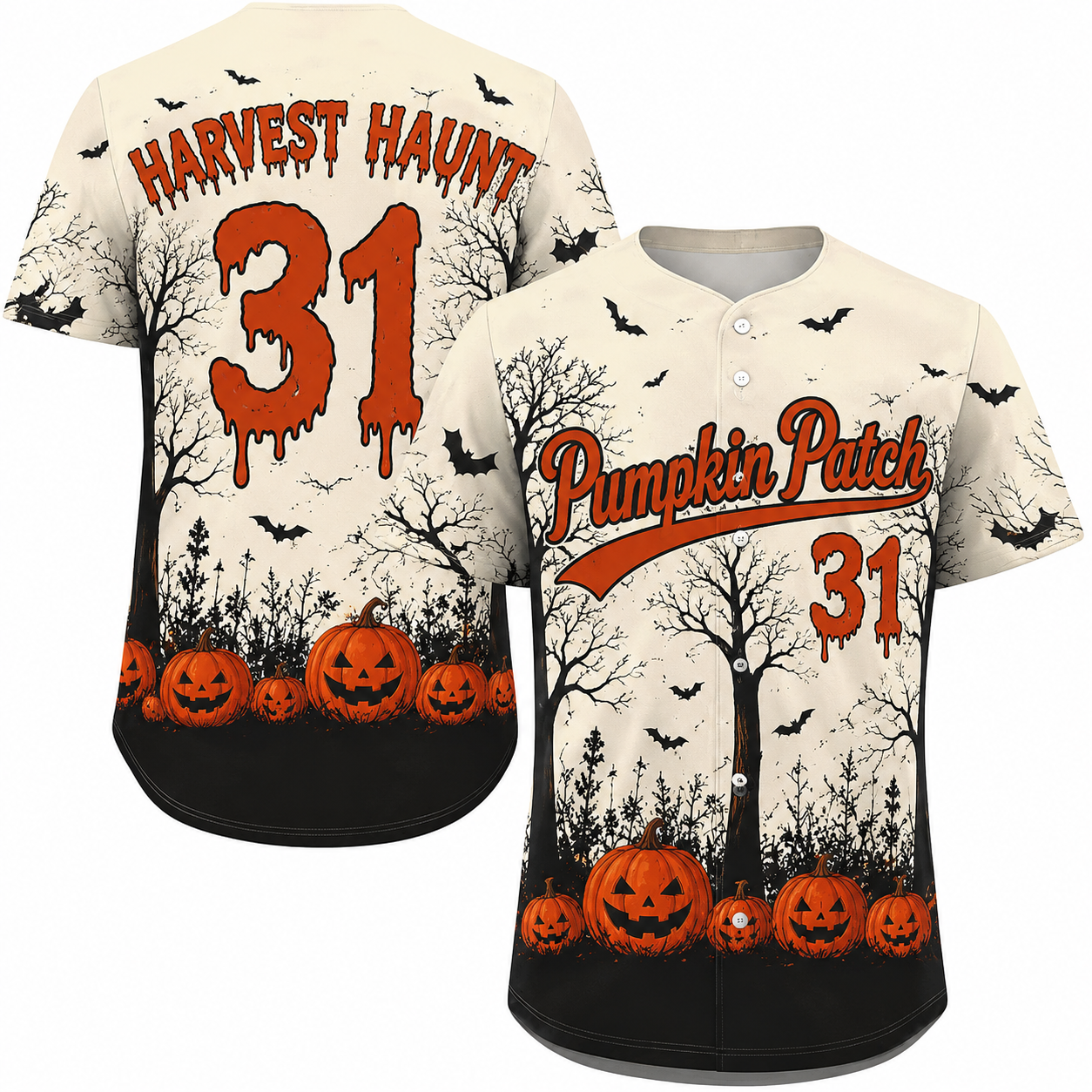 Custom Halloween Baseball Jersey - Cream Pumpkin Patch Name Number