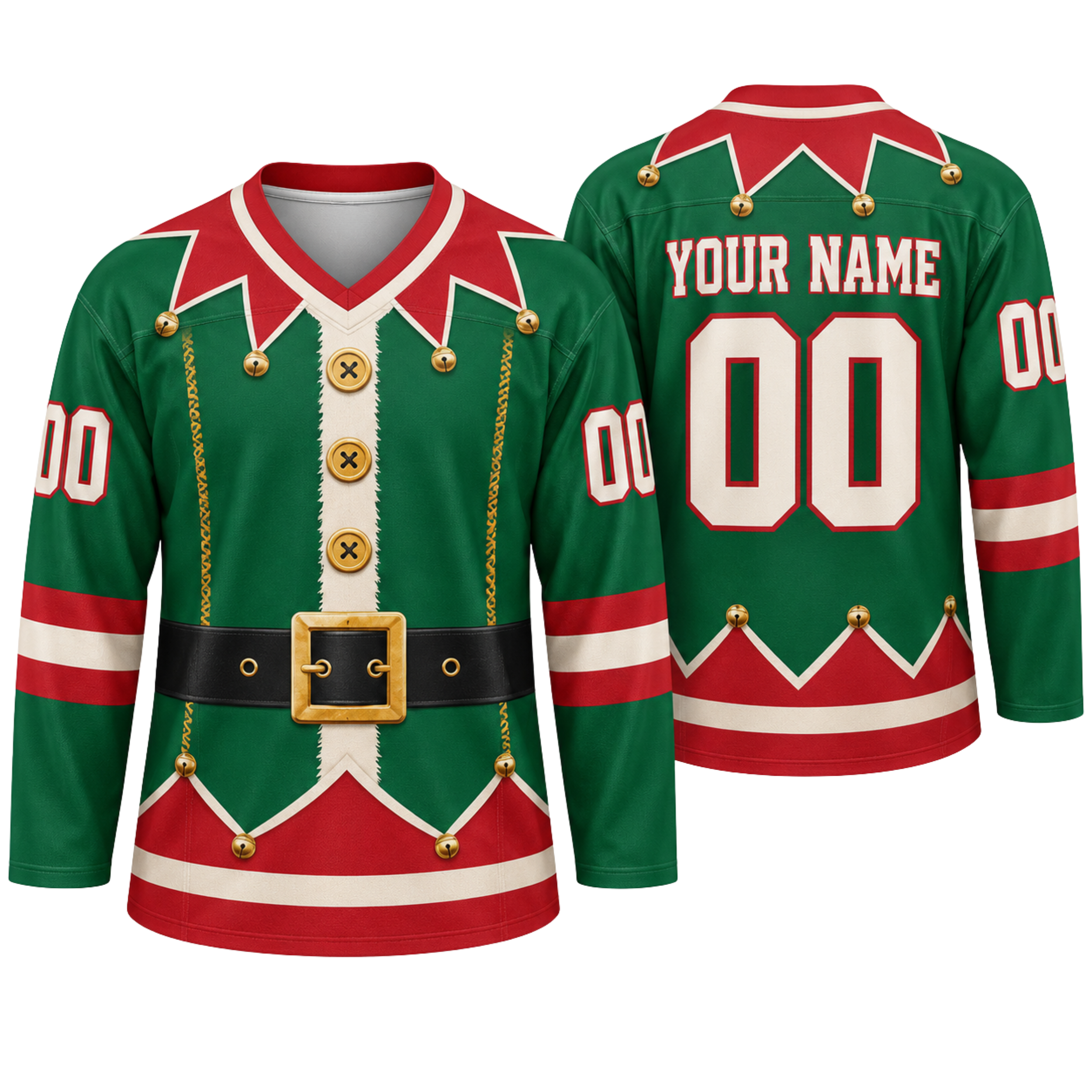 Custom Christmas Hockey Jersey – Elf Costume Personalized Name & Number