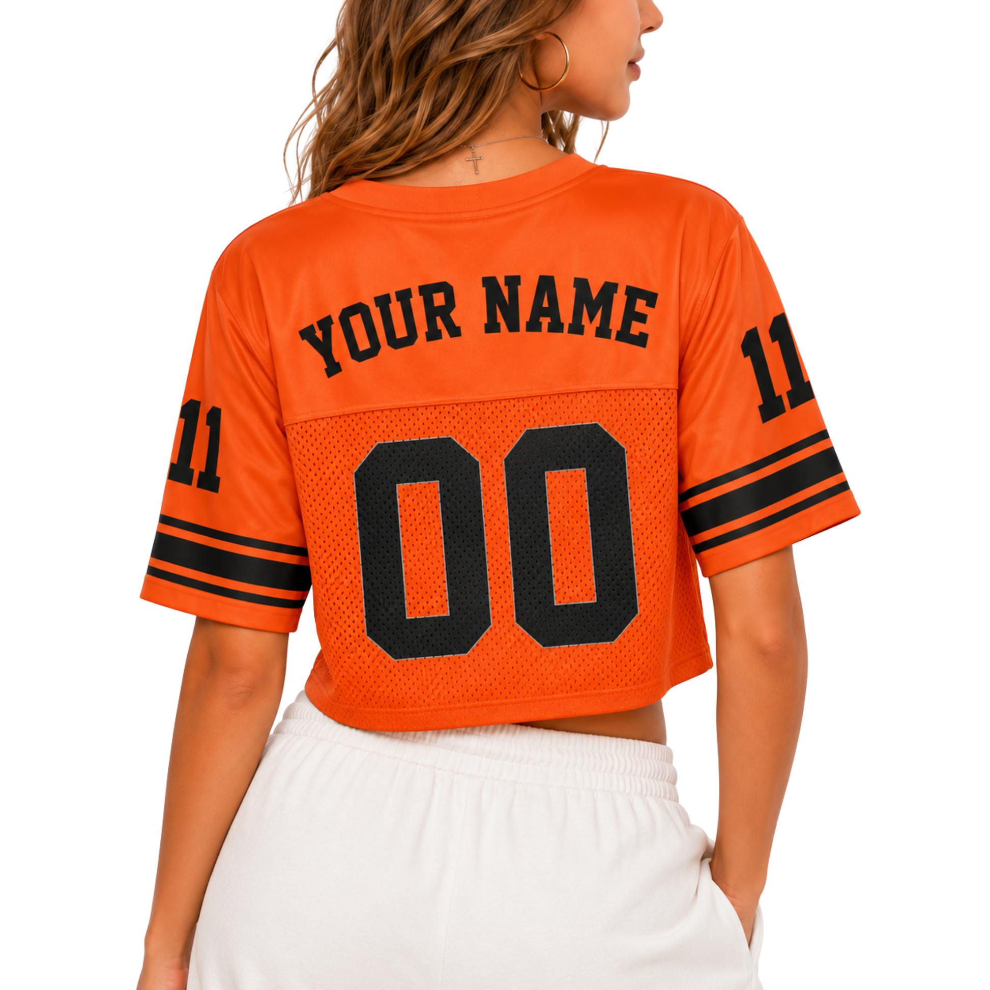 Custom Christian Crop Football Jersey, Orange Black, Personalized Name and Number