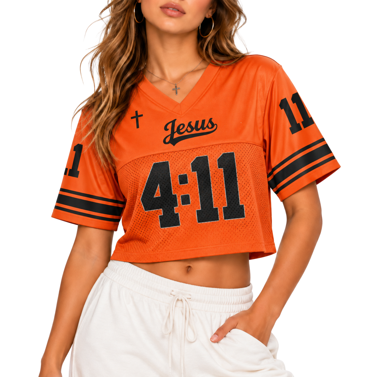 Custom Christian Crop Football Jersey, Orange Black, Personalized Name and Number