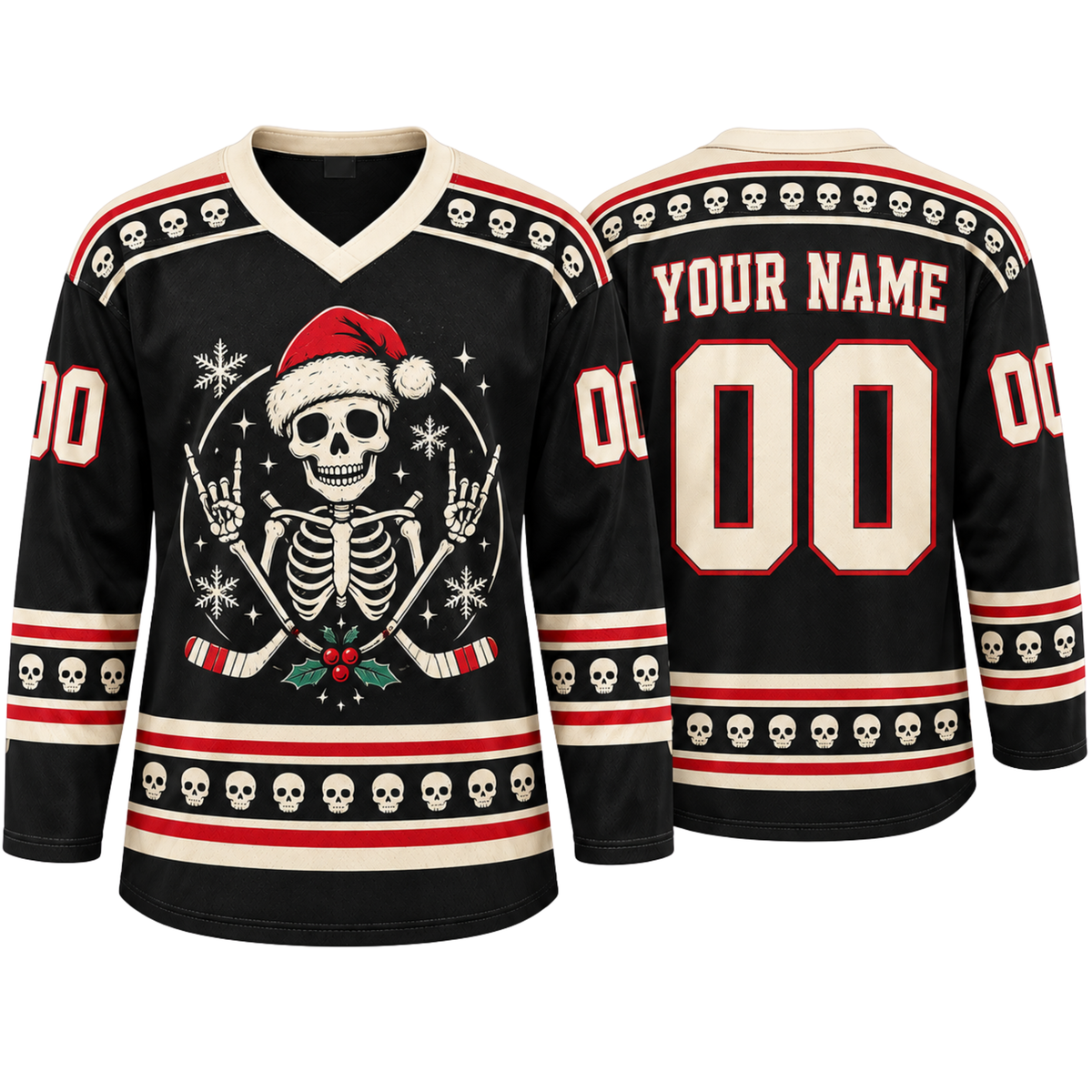 Custom Christmas Hockey Jersey – Skeleton Personalized Name & Number Jersey