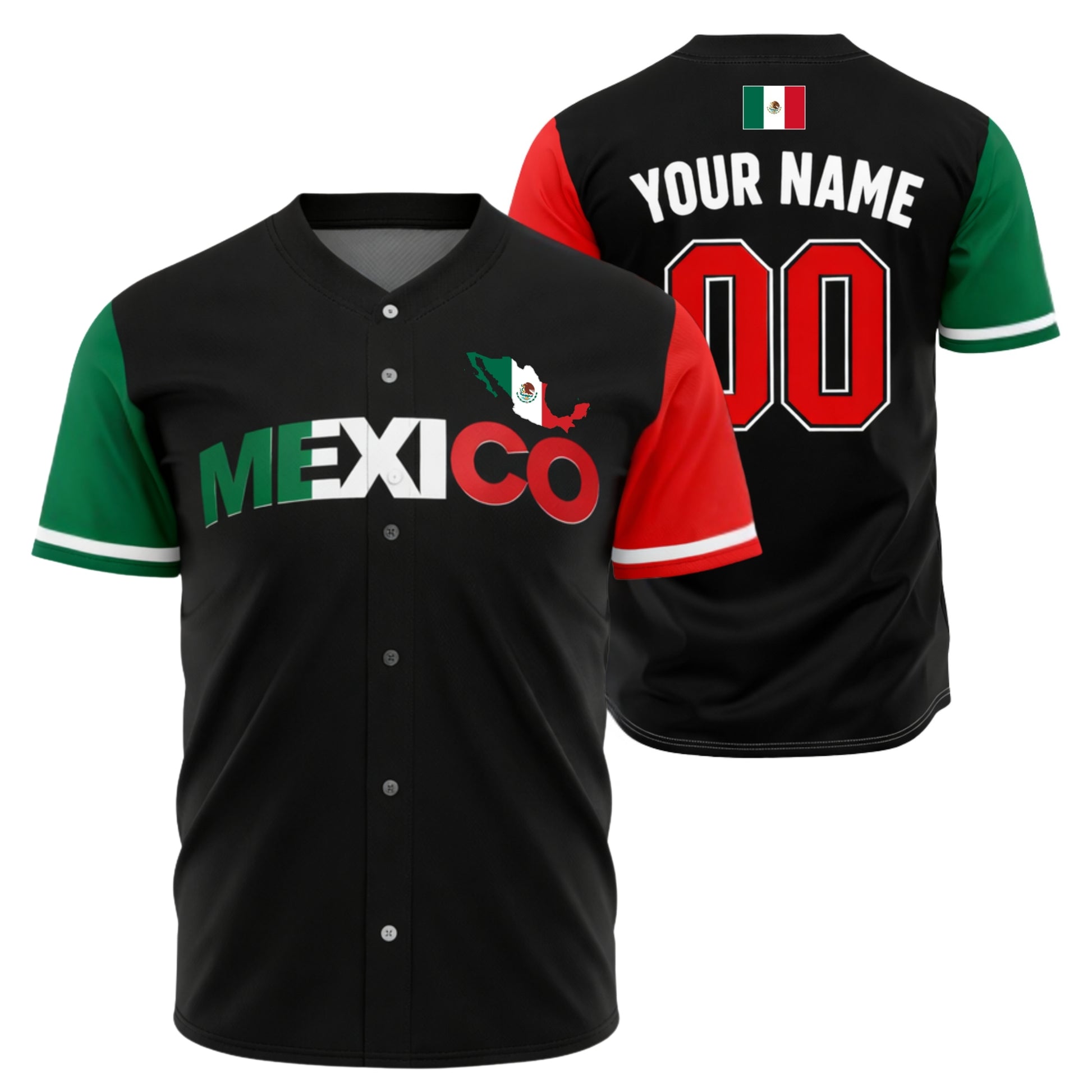 Custom Baseball Jersey Mexican Pride Mexico Split Flag – Personalized Name Number