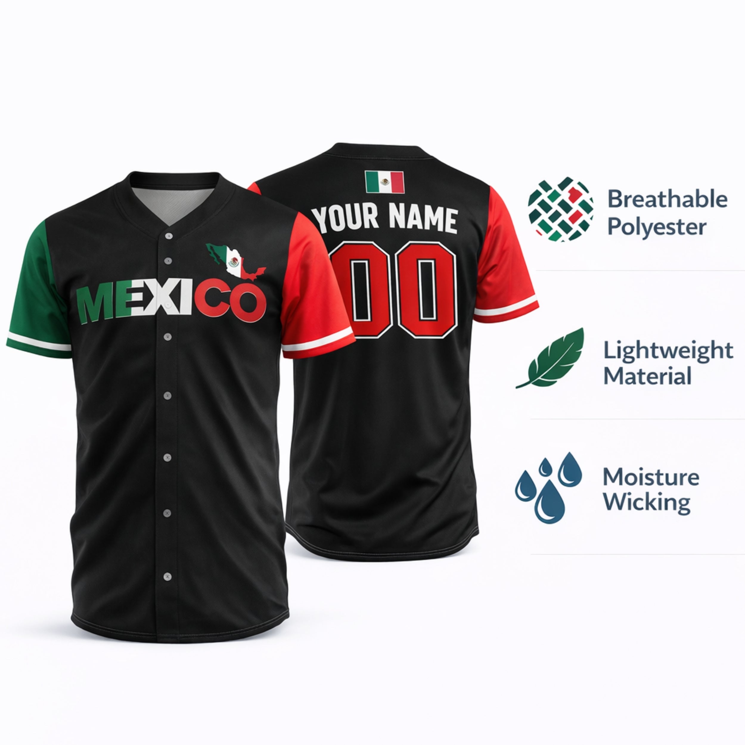 Custom Baseball Jersey Mexican Pride Mexico Split Flag – Personalized Name Number