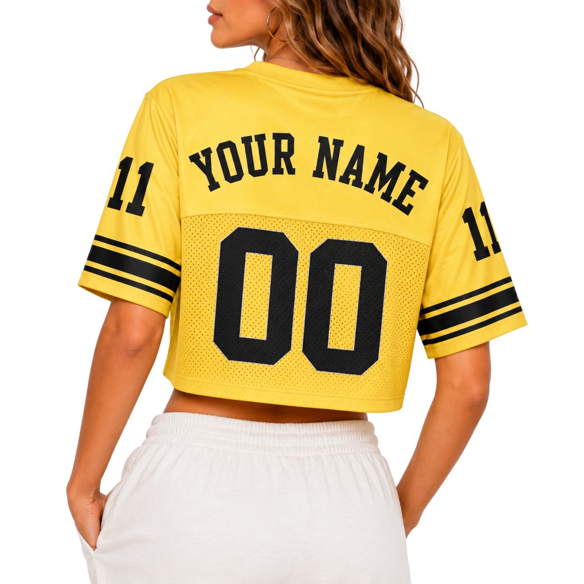 Custom Christian Crop Football Jersey, Yellow Black, Personalized Name and Number