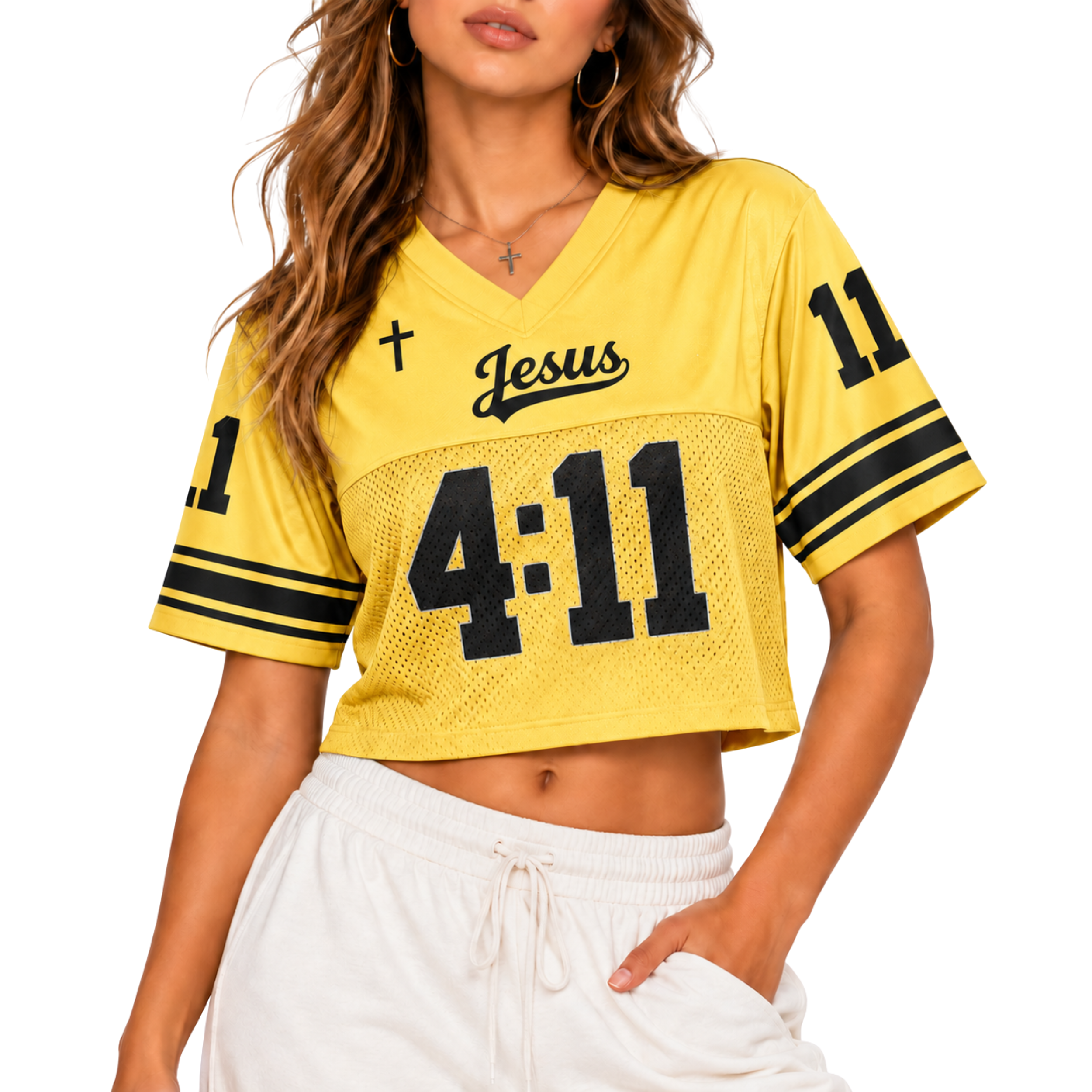 Custom Christian Crop Football Jersey, Yellow Black, Personalized Name and Number