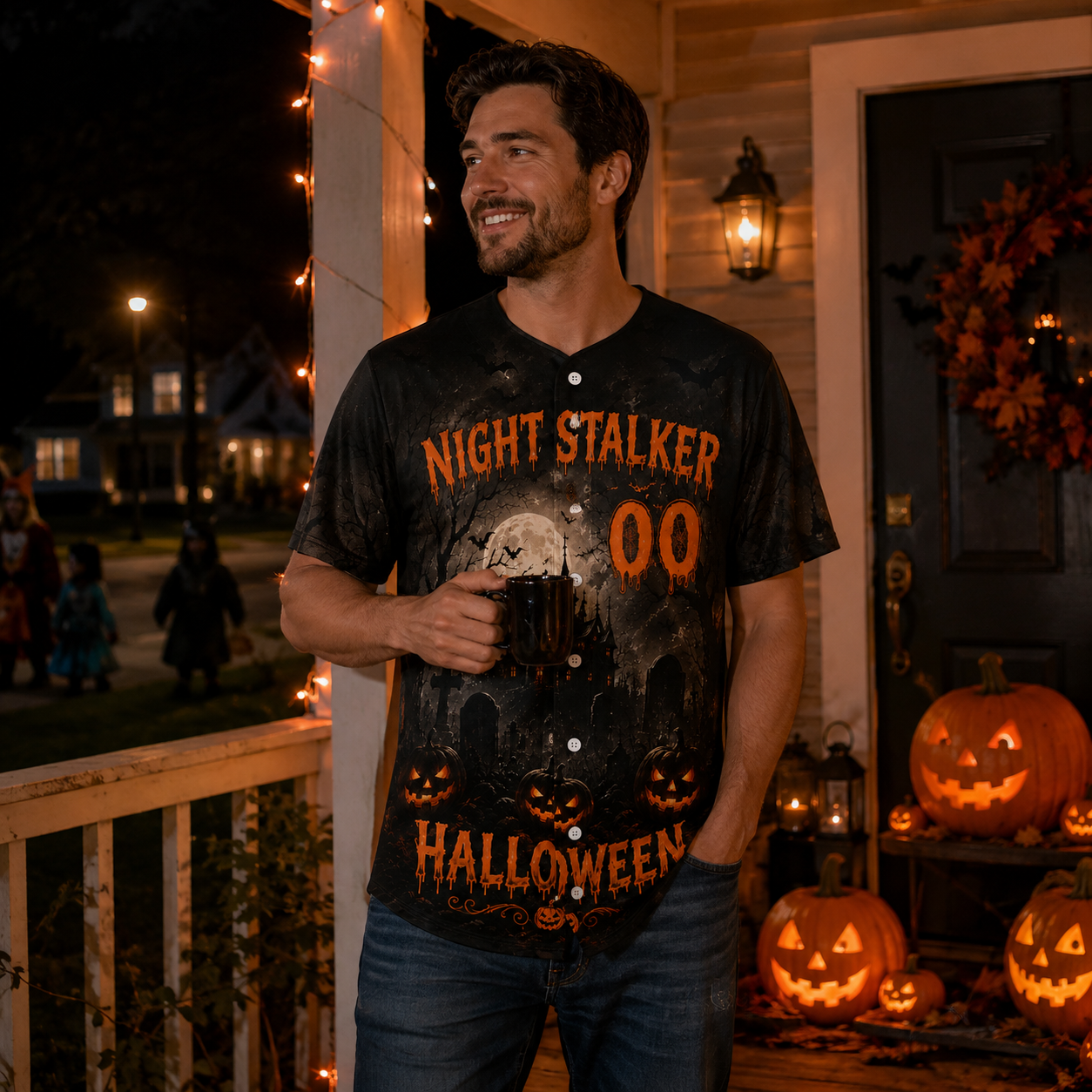Custom Halloween Baseball Jersey - Black Night Stalker Name Number