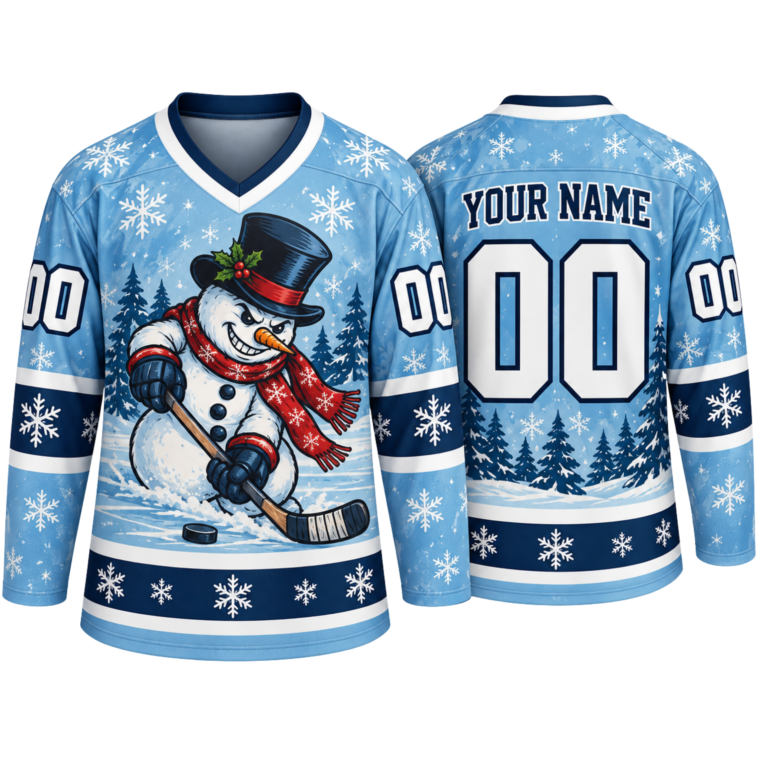 Custom Christmas Hockey Jersey – Snowman Personalized Name & Number Jersey