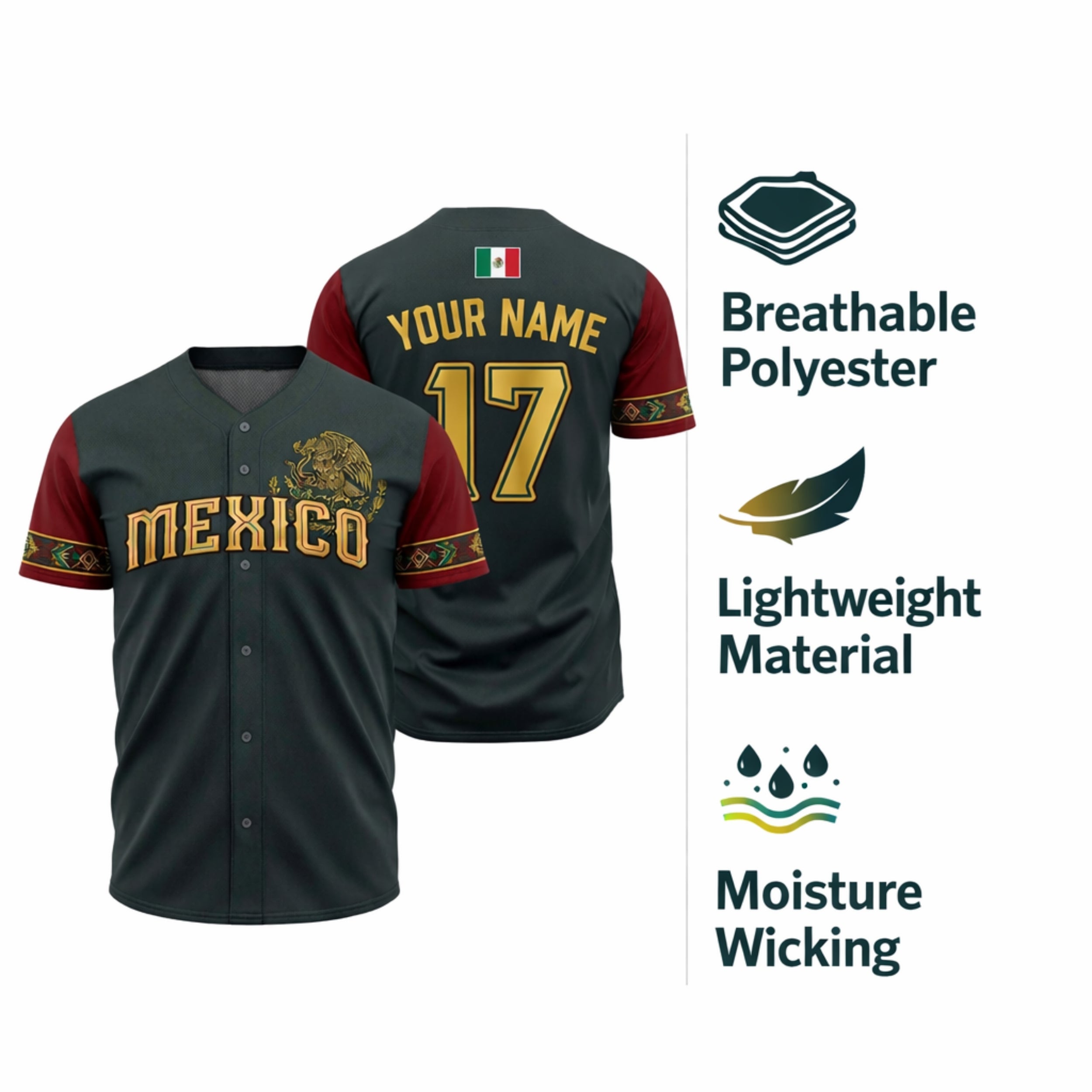 Custom Baseball Jersey Mexican Pride Mexico Heritage Eagle – Personalized Name Number