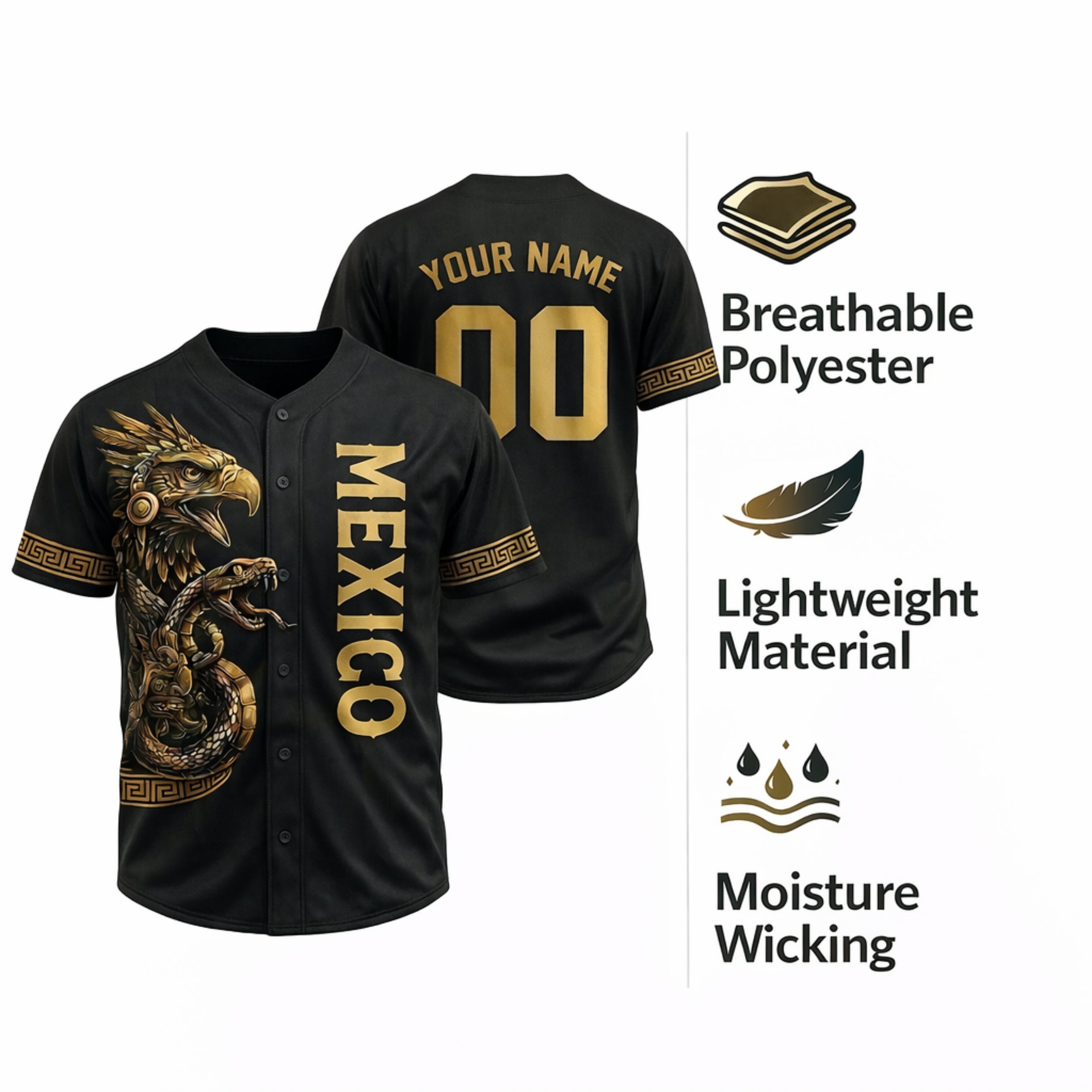 Custom Baseball Jersey Mexican Pride Mexico Aztec Eagle – Personalized Name Number