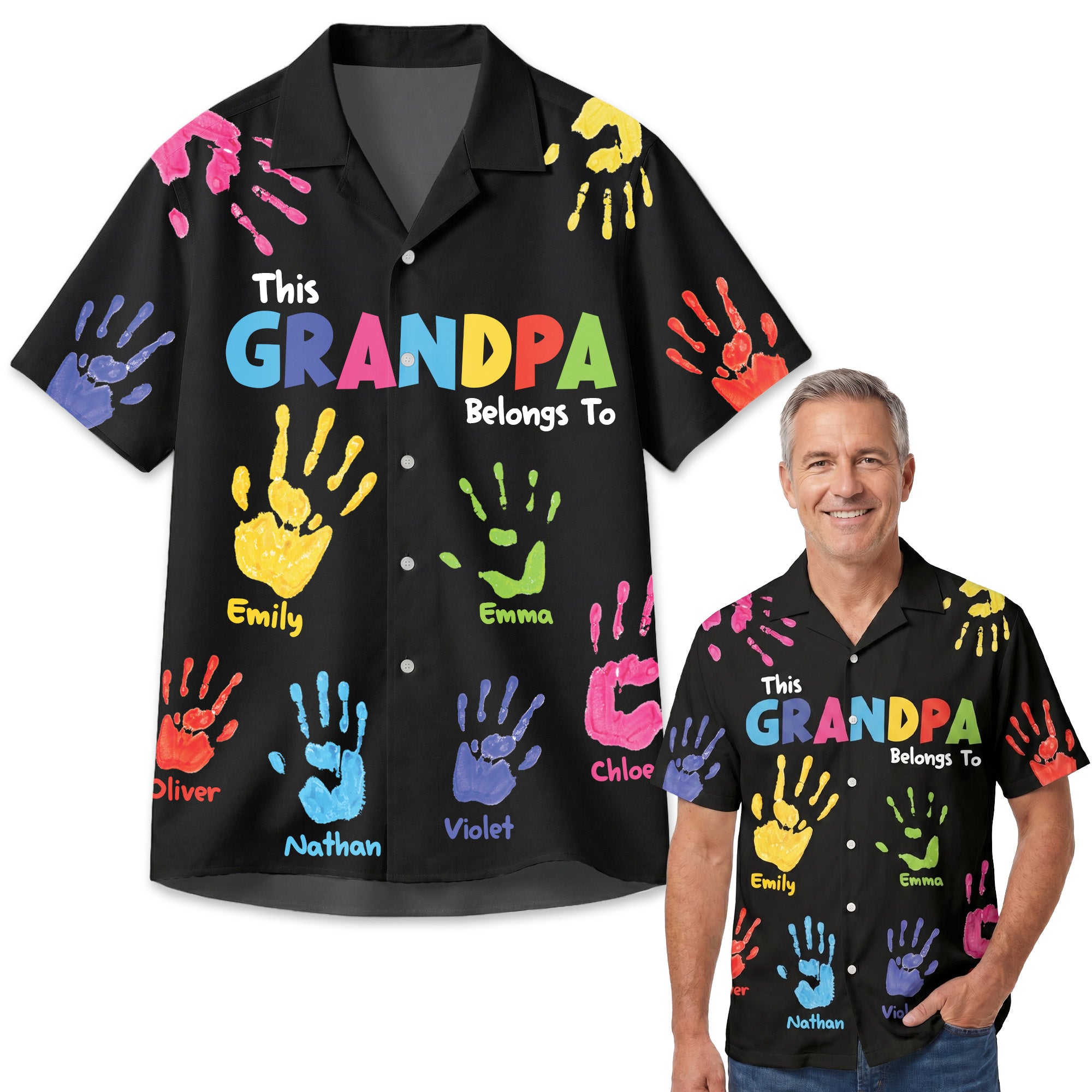 Custom Grandpa Hawaiian Shirt This Grandpa Belongs to Hands Design – Add Names