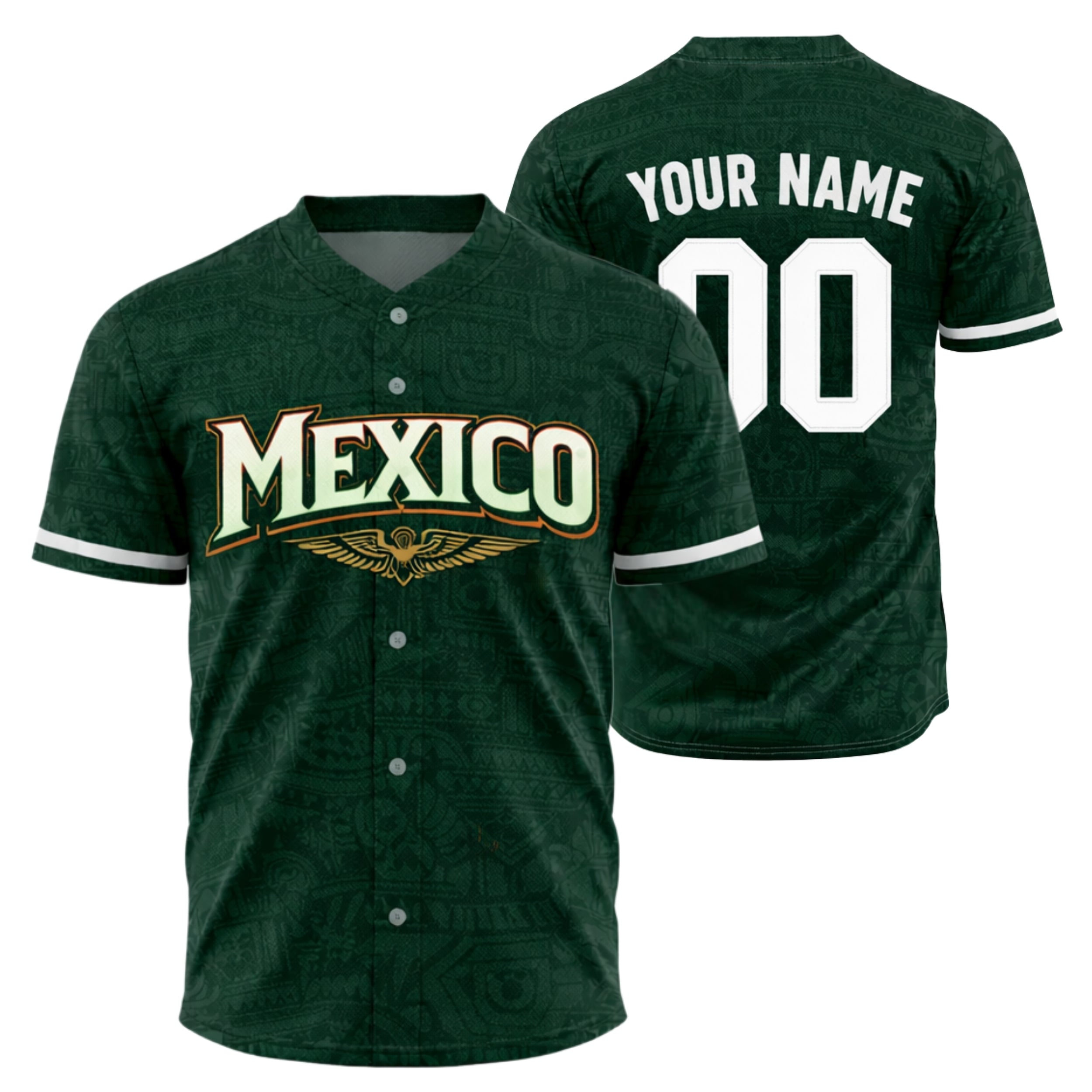 Custom Baseball Jersey Mexican Pride Mexico Aztec Pattern – Personalized Name Number