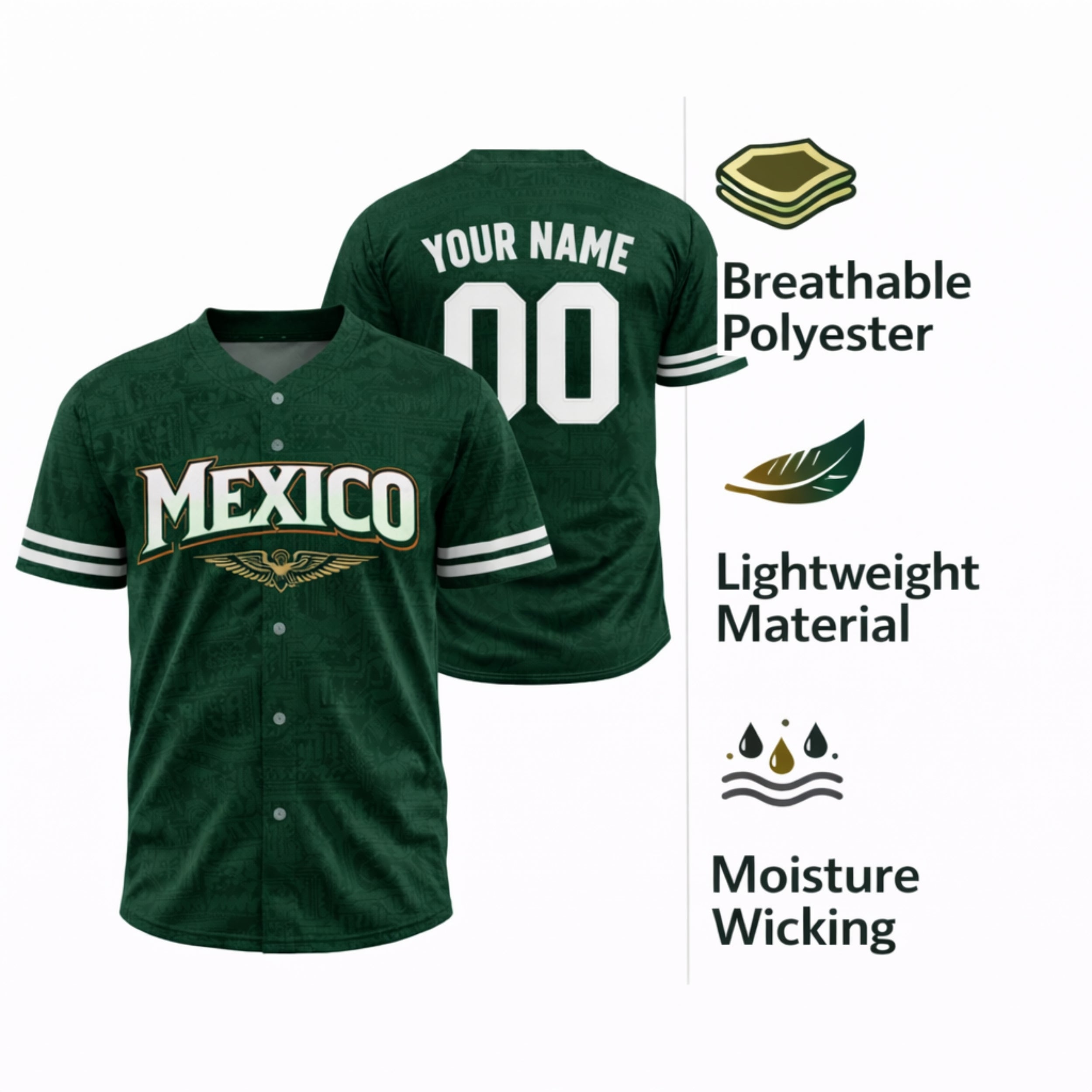 Custom Baseball Jersey Mexican Pride Mexico Aztec Pattern – Personalized Name Number