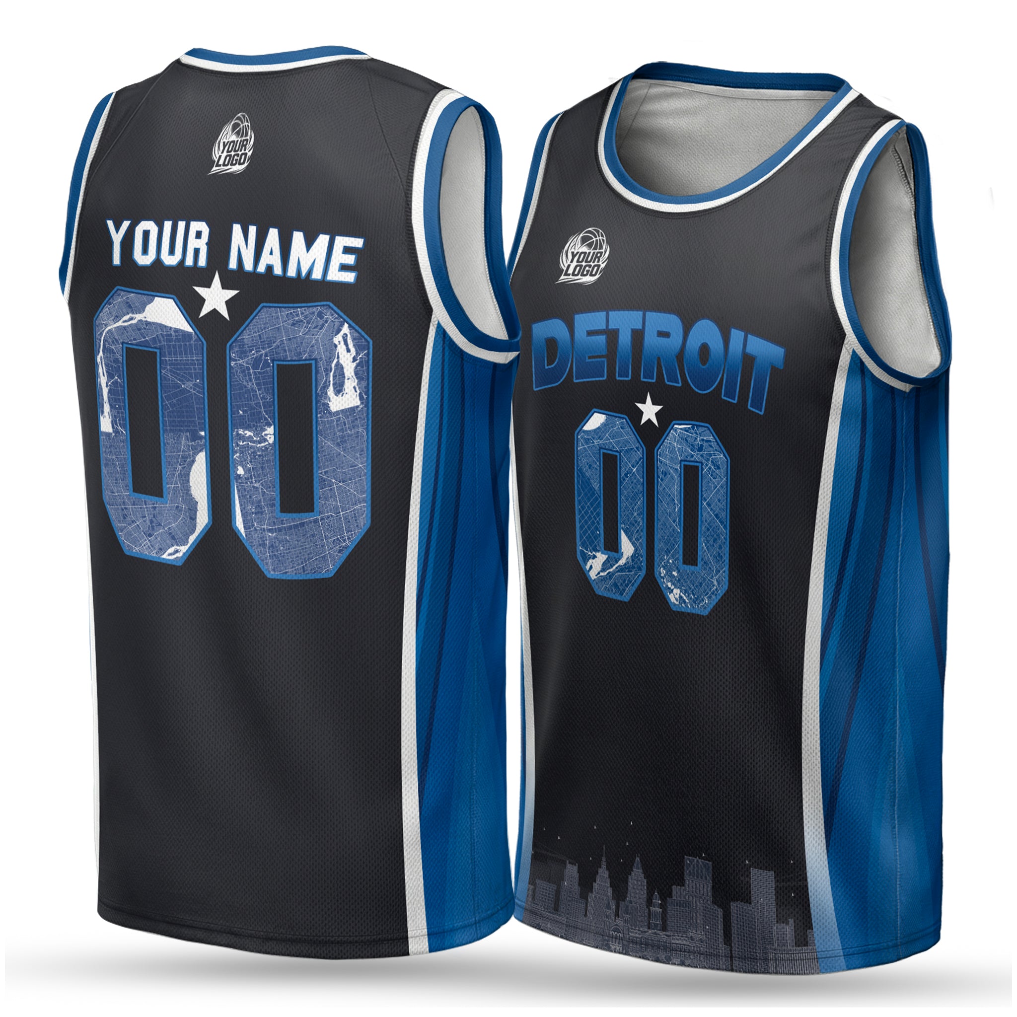 Custom City Basketball Jersey Detroit Design - Add Your Name and Number