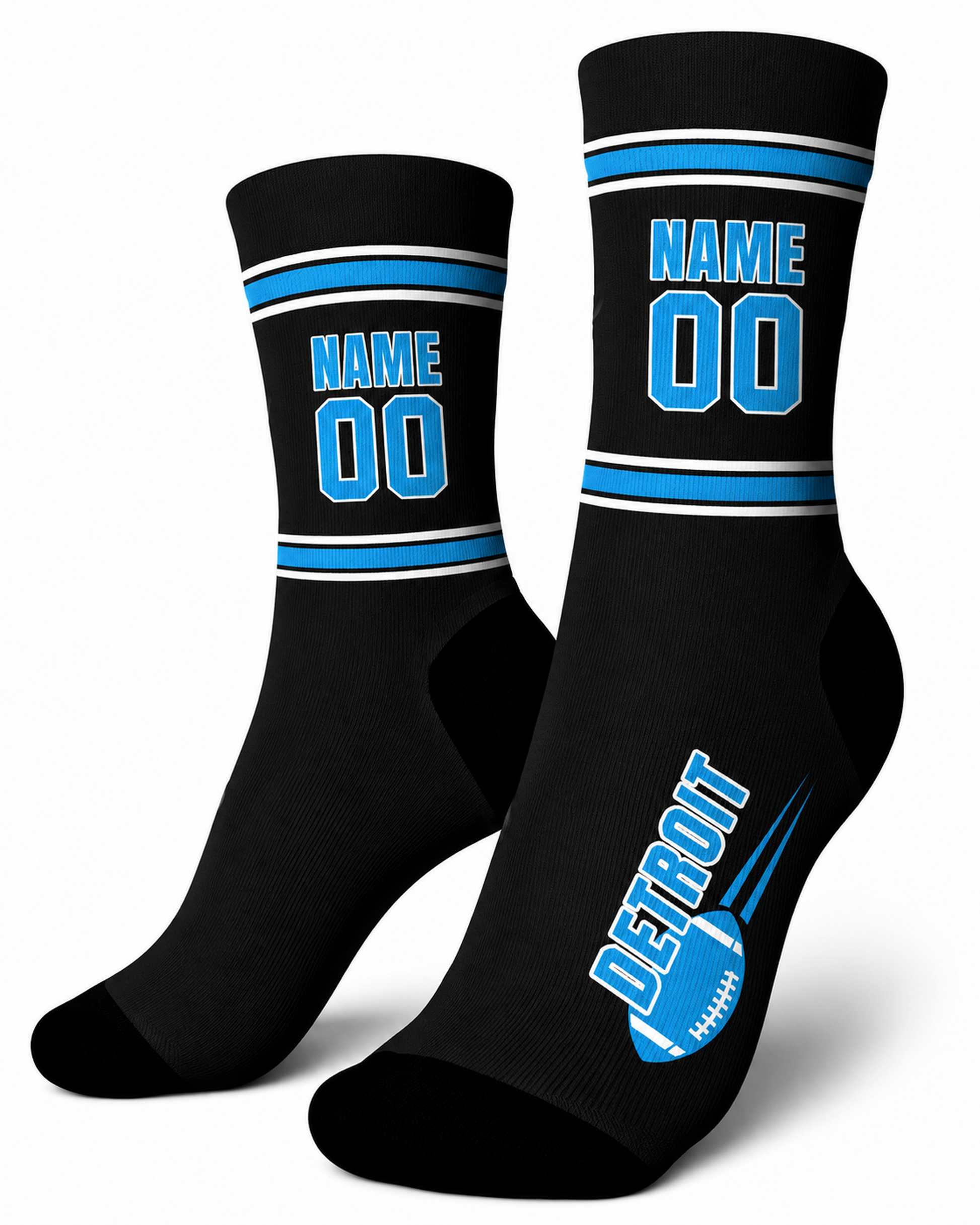 Custom City Sports Socks Detroit Black - Personalized Name Number