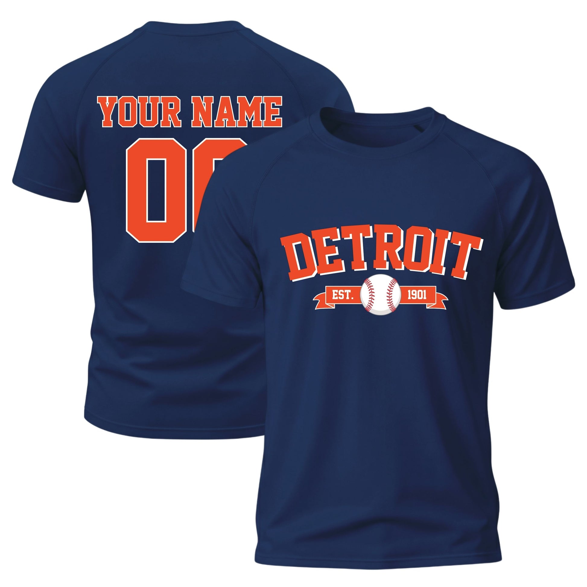 Custom City T-Shirt Baseball Style Detroit - Personalized Name Number