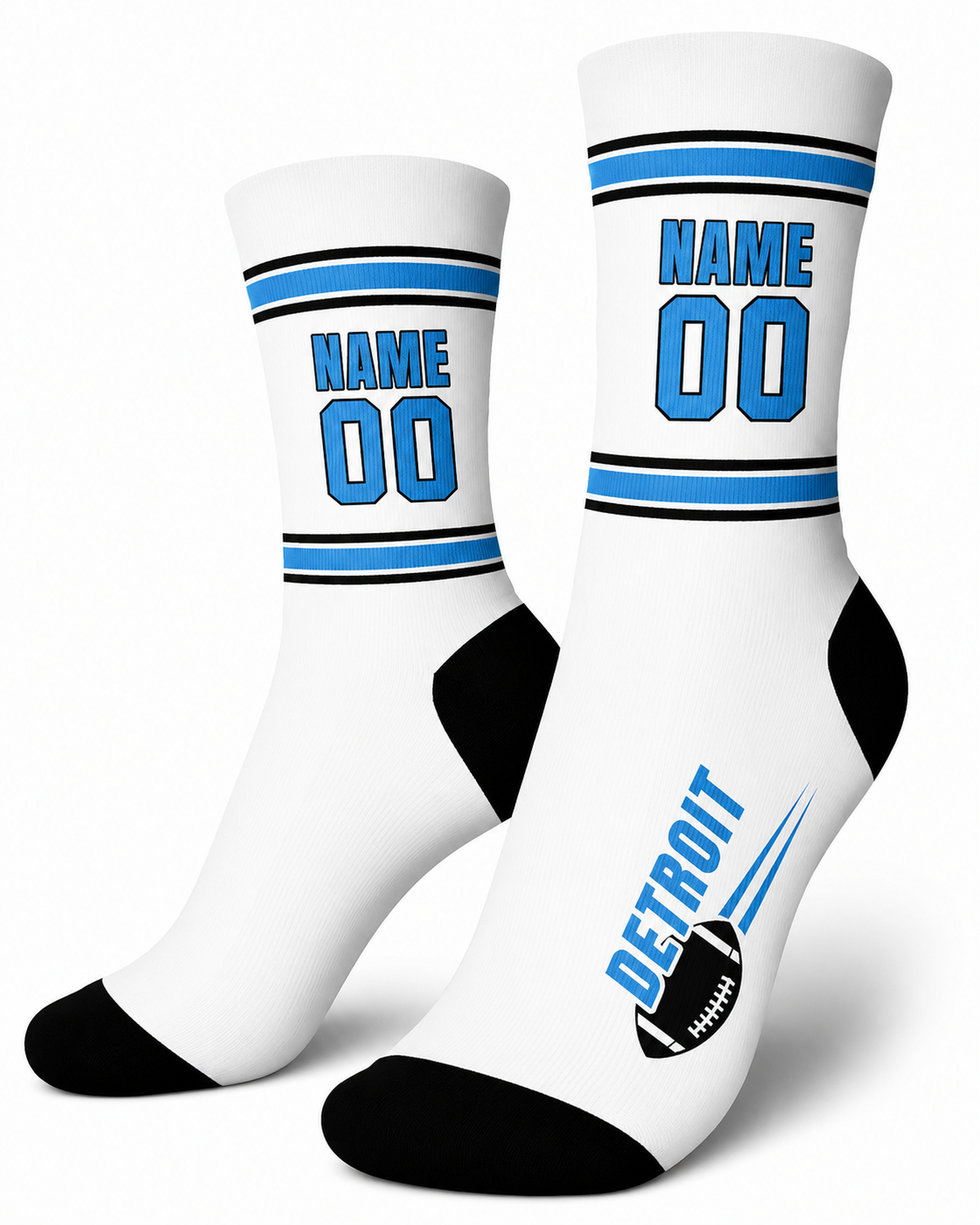 Custom City Sports Socks Detroit White - Personalized Name Number