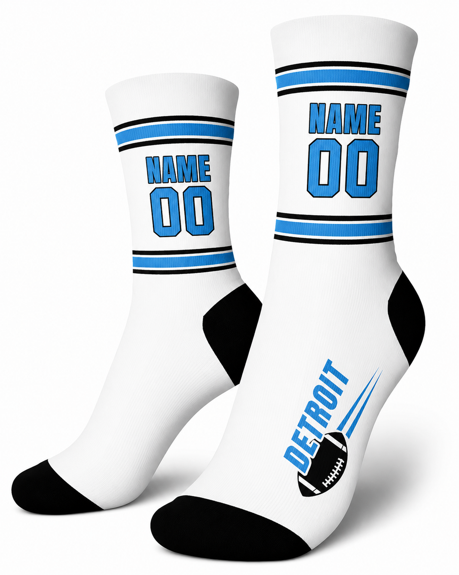 Custom City Sports Socks Detroit White - Personalized Name Number
