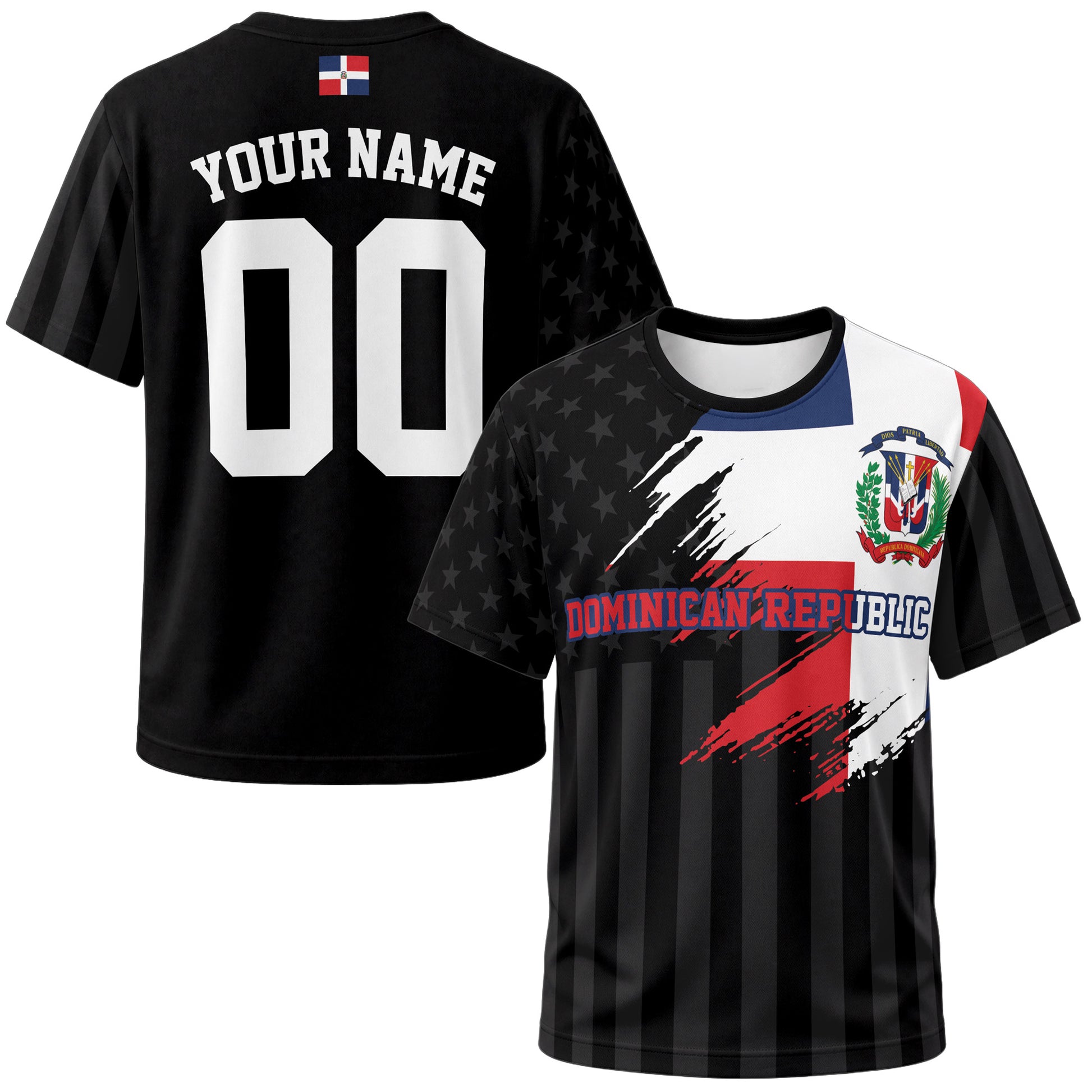 Custom Dominican Republic Soccer Jersey Dominican Fan Flag Black – Personalized Name Number