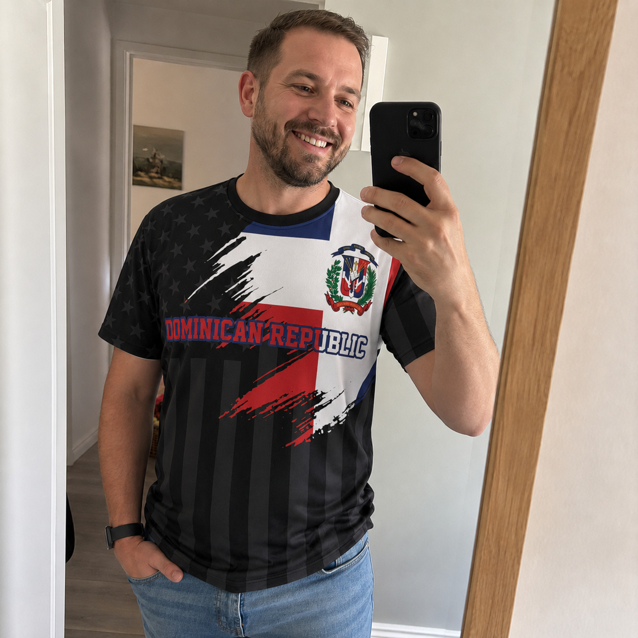 Custom Dominican Republic Soccer Jersey Dominican Fan Flag Black – Personalized Name Number