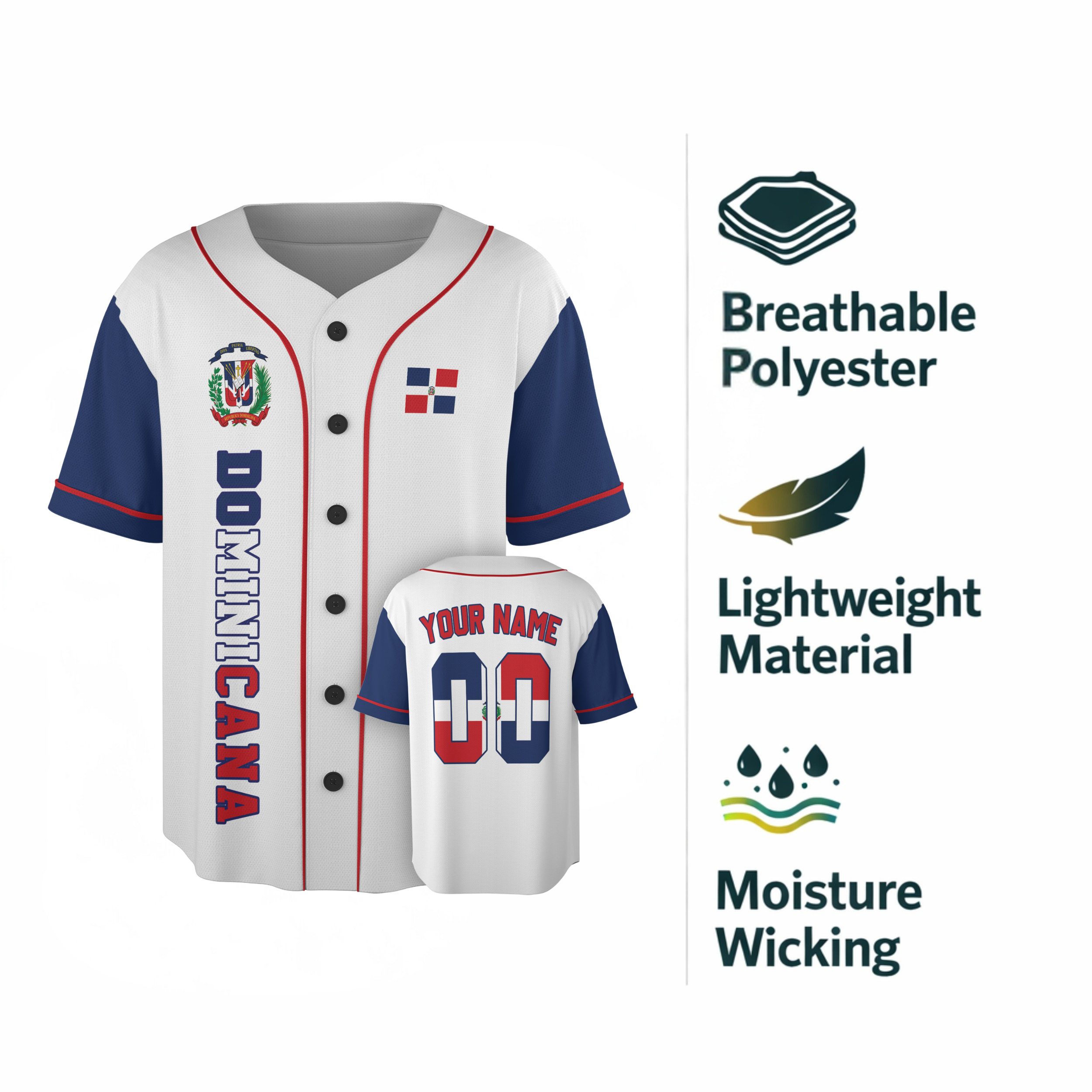 Custom Dominican Republic Baseball Jersey Dominicana Fan Graphic White – Personalized Name Number