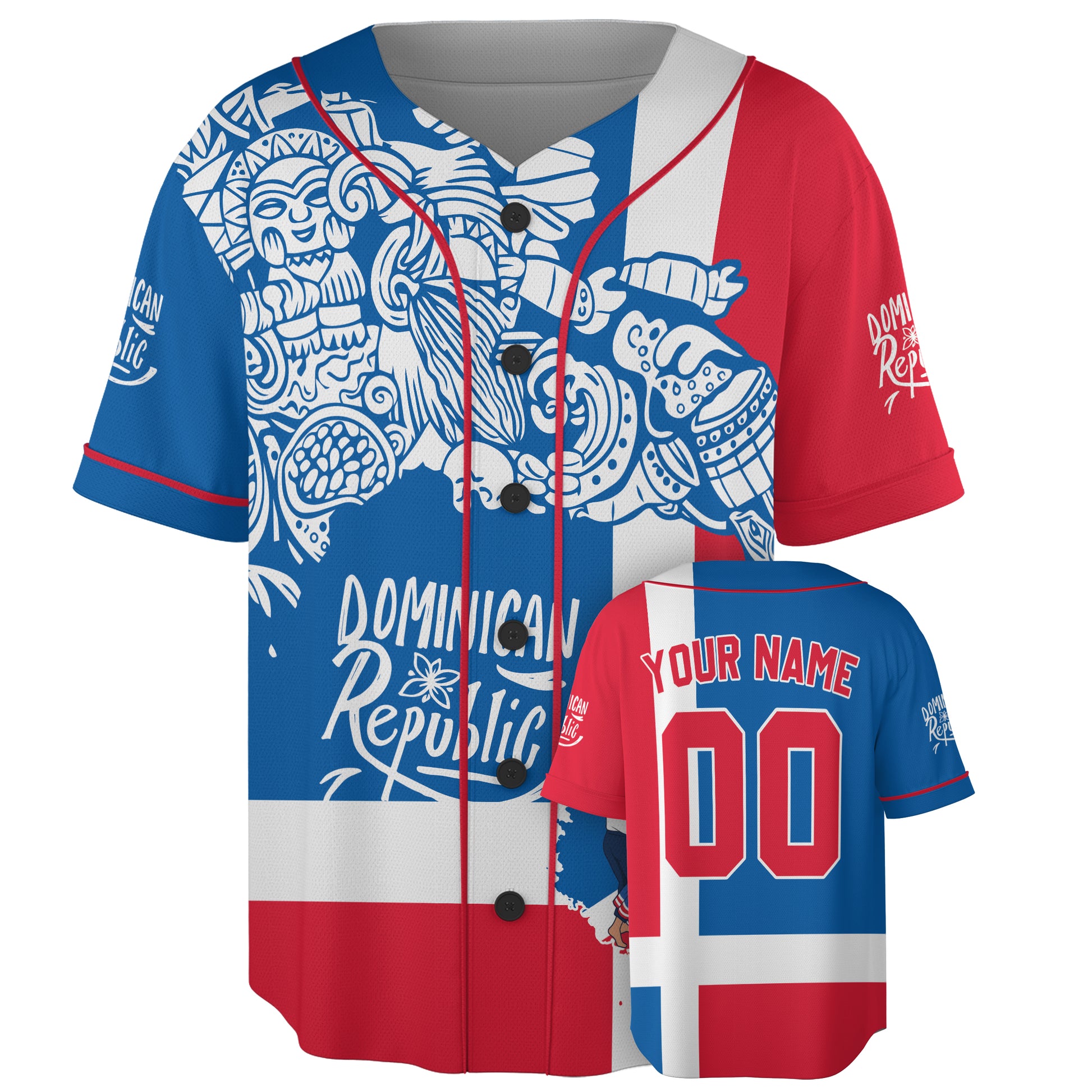 Custom Dominican Republic Baseball Jersey Fan Heritage Pattern – Personalized Name Number