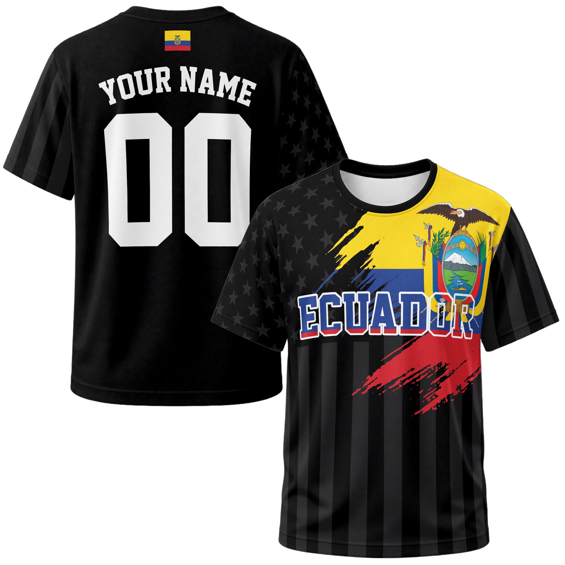 Custom Ecuador Soccer Jersey Ecuadorian Fan Flag Black – Personalized Name Number