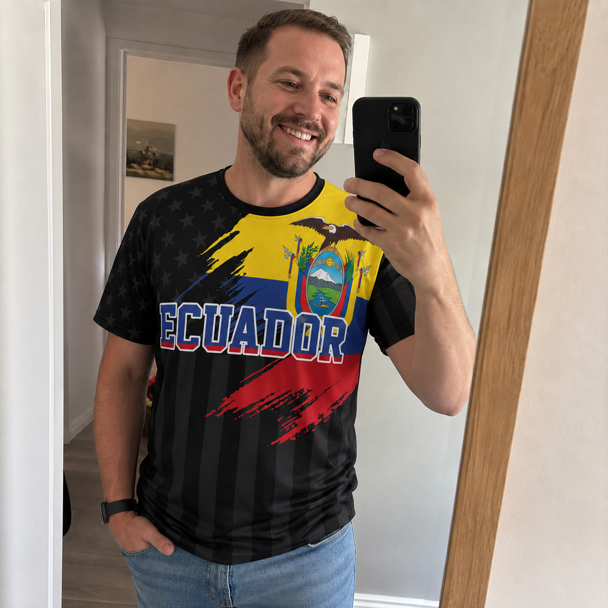 Custom Ecuador Soccer Jersey Ecuadorian Fan Flag Black – Personalized Name Number