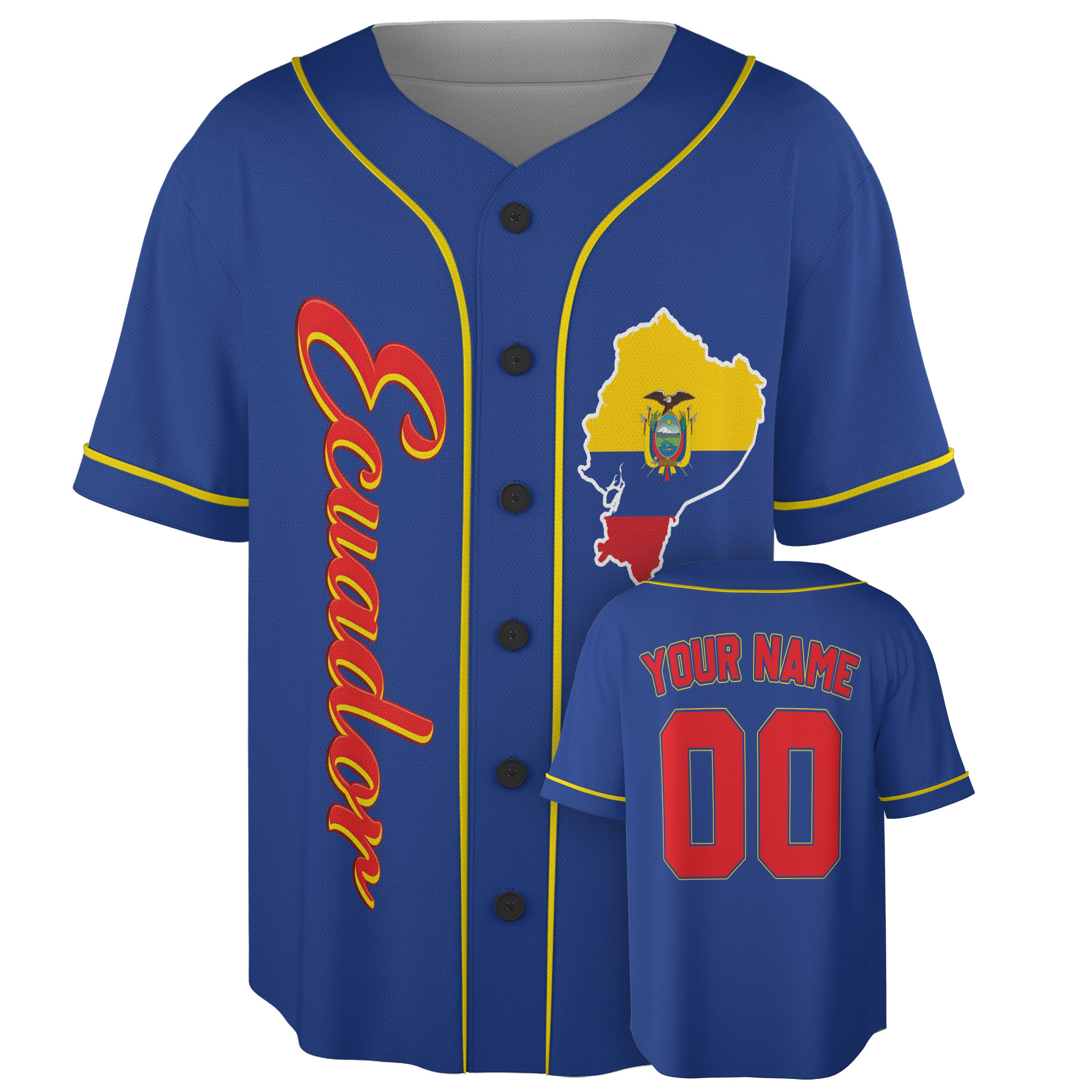 Custom Ecuador Baseball Jersey Ecuadorian Fan Script Outline – Personalized Name Number